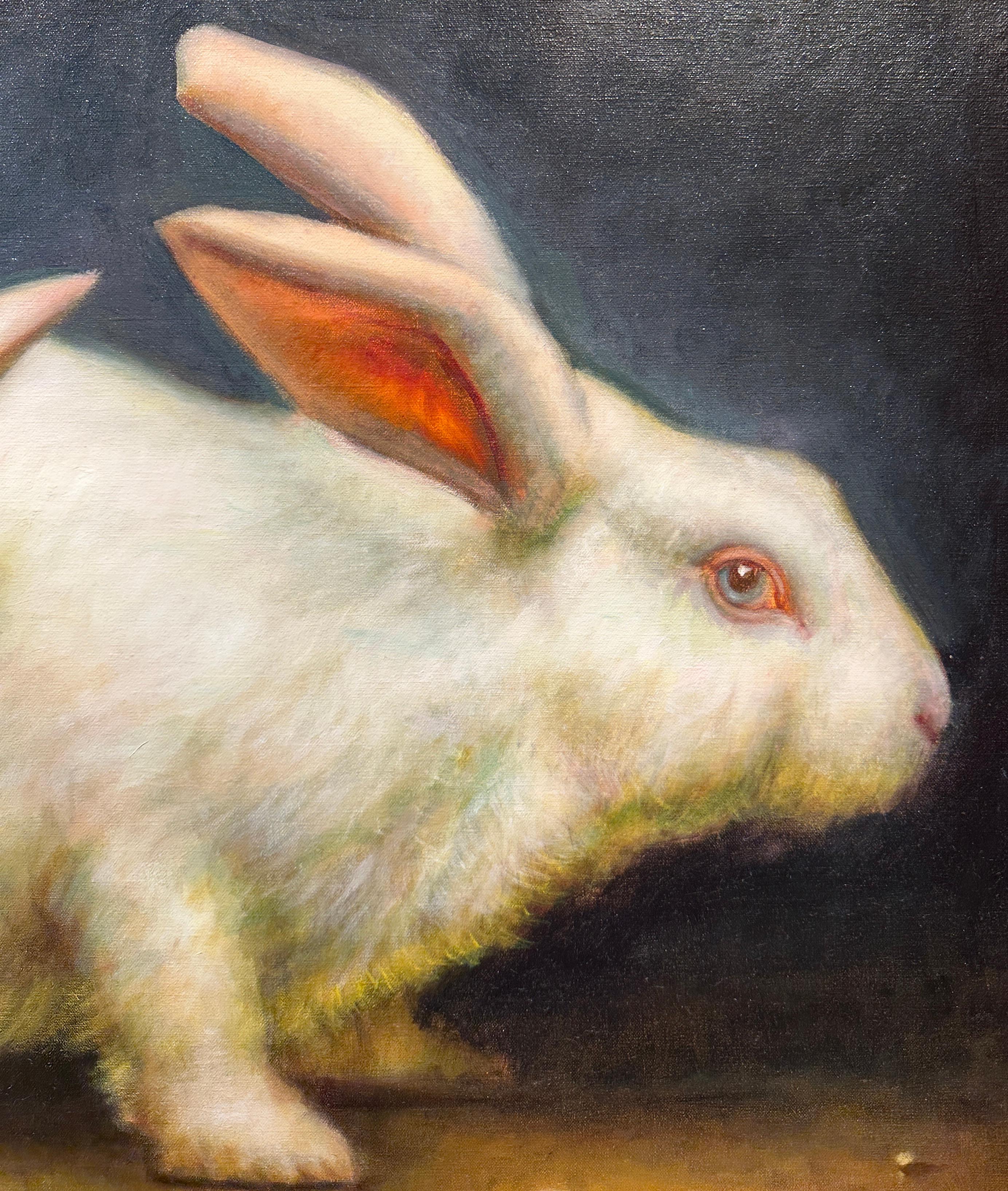 The Wise Ones – Drei Kaninchen unter einem zerbrochenen Perlenstrang, Original Öl (Zeitgenössisch), Painting, von Rose Freymuth-Frazier