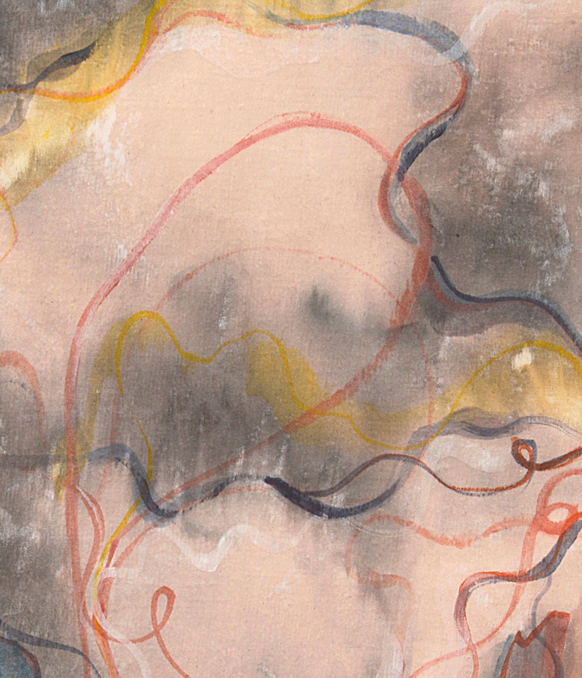 La Esencia es una pintura expresionista abstracta moderna única, en tonos sutiles de lavado acrílico sobre satén de seda, de la artista contemporánea británica Rose Fulbright. 

La obra está firmada e incluye un certificado de autenticidad. Las
