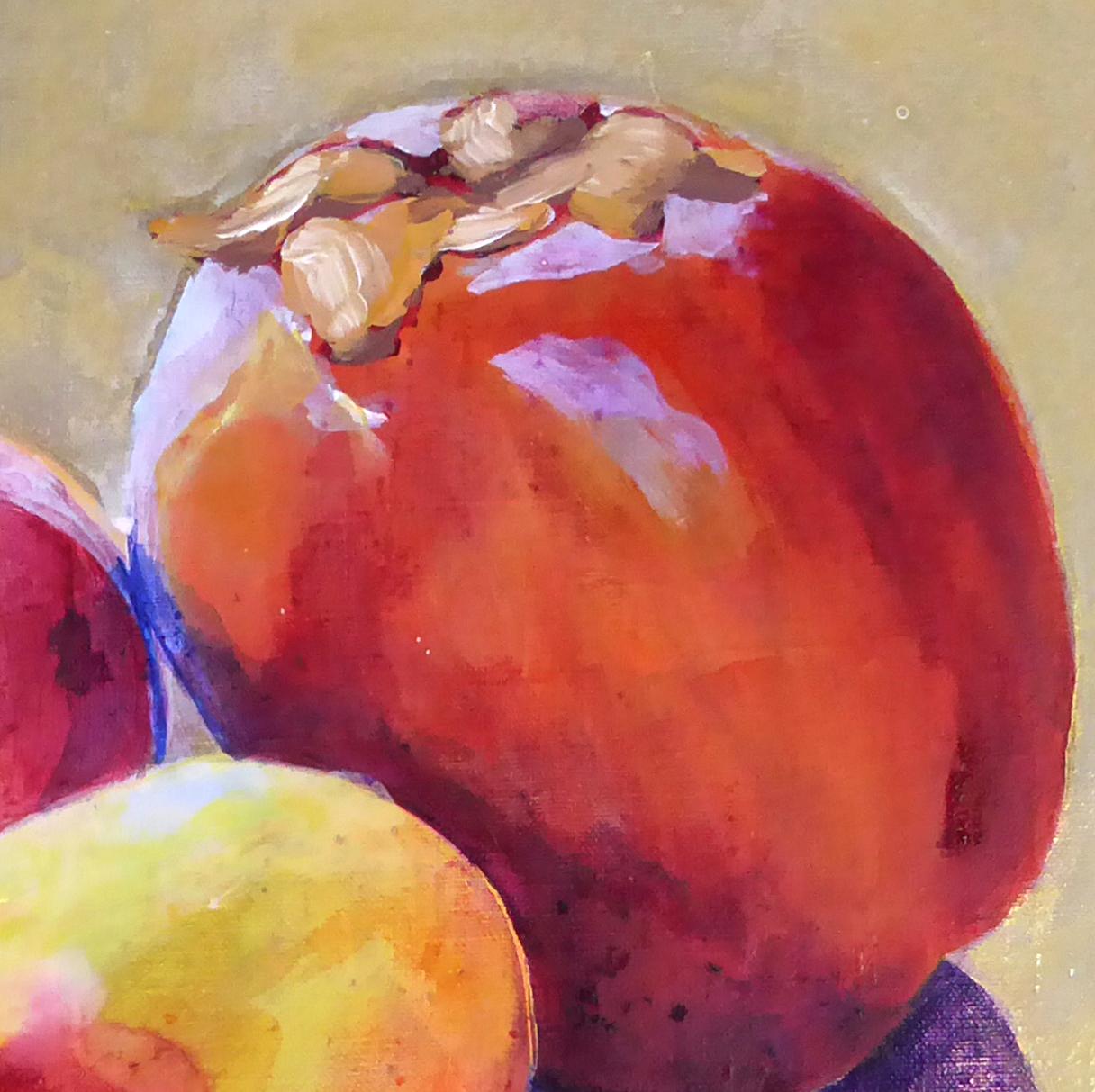 Natura morta con cachi - Pittura espressionista contemporanea, 2023 - Still-Life Painting Marrone di Rose Fulbright