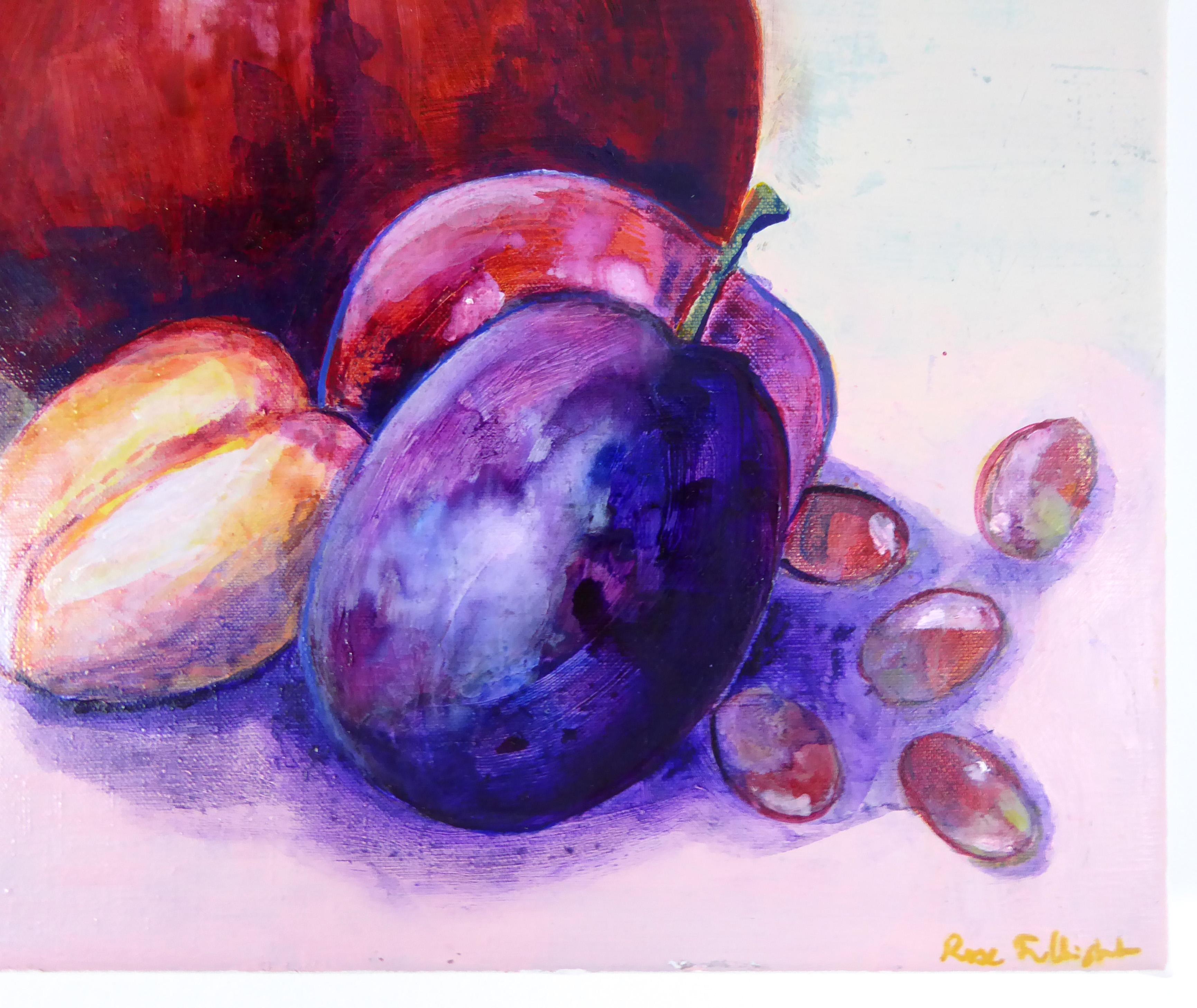 Natura morta con melograno - Pittura espressionista contemporanea, 2023 - Figurative Painting Grigio di Rose Fulbright