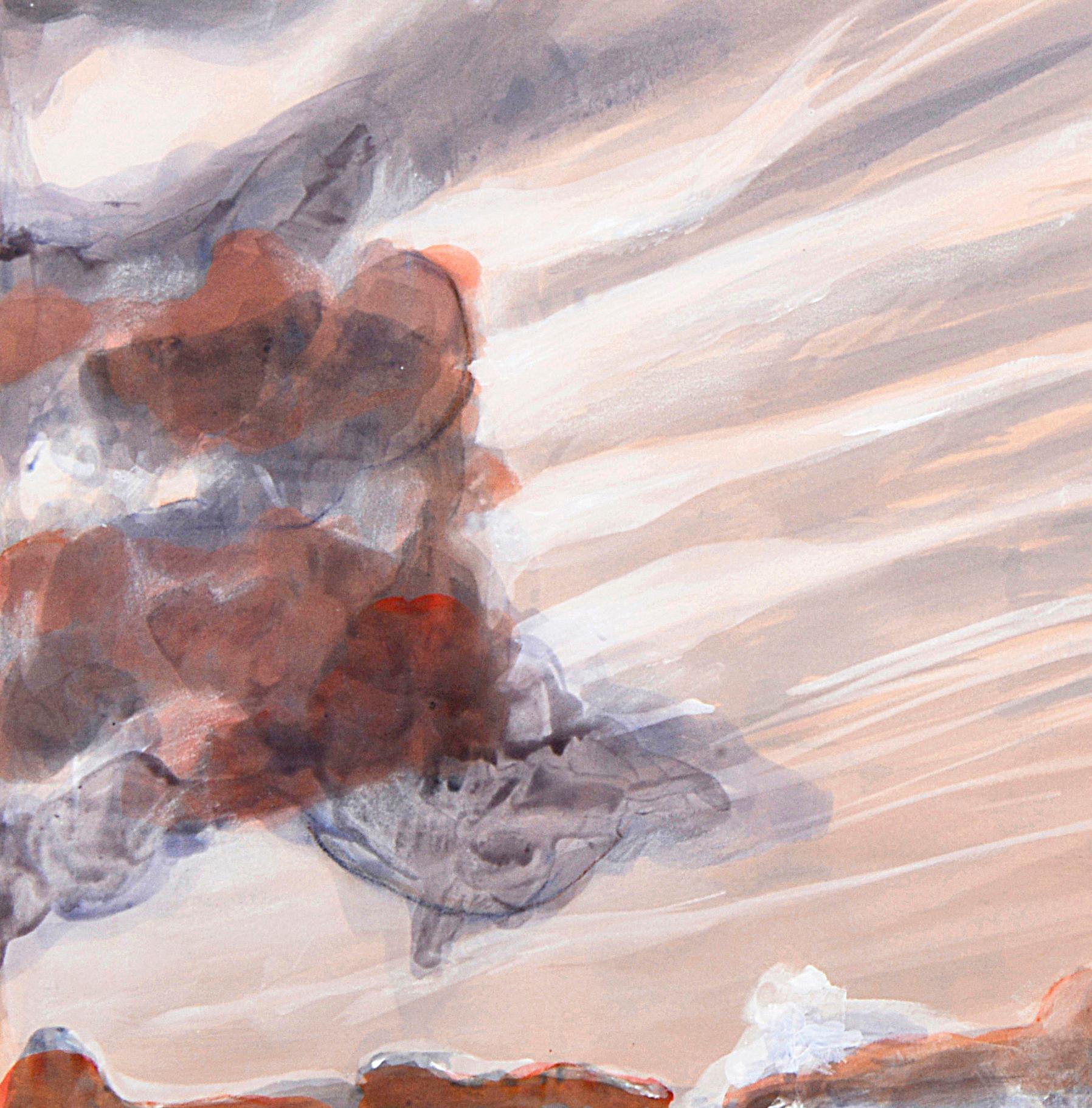 Treads of Light - Pittura espressionista contemporanea del cielo su seta, 2024 - Landscape Painting Grigio di Rose Fulbright