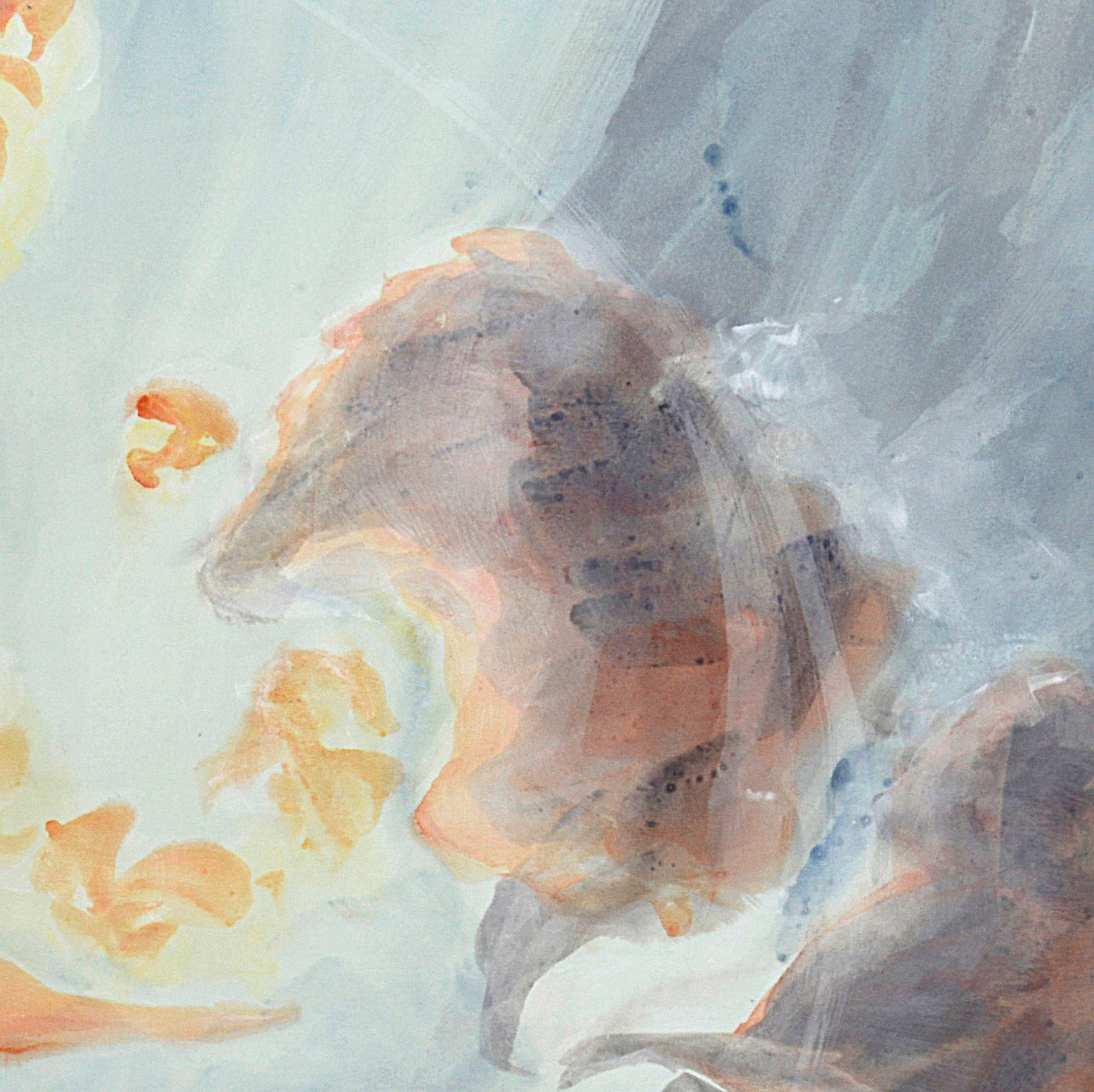 El Sol, El Cielo II - Pintura Expresionista Contemporánea del Paisaje Celeste sobre Seda 2024 - Figurative Painting Gris de Rose Fulbright