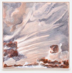 Pistas de luz - Pintura expresionista contemporánea de paisajes celestes sobre seda, 2024