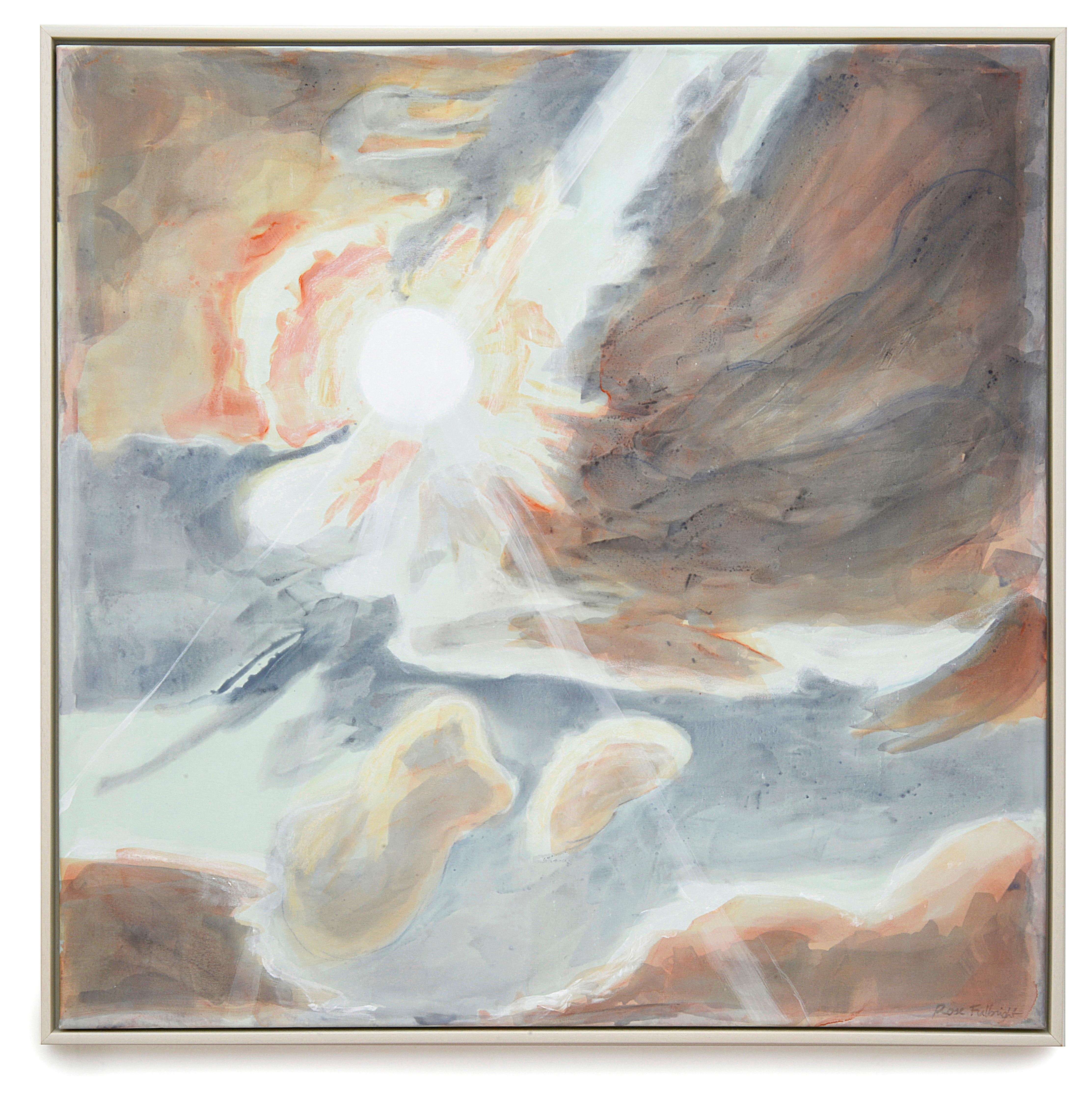 El sol, el cielo I - Pintura expresionista contemporánea sobre seda, 2024