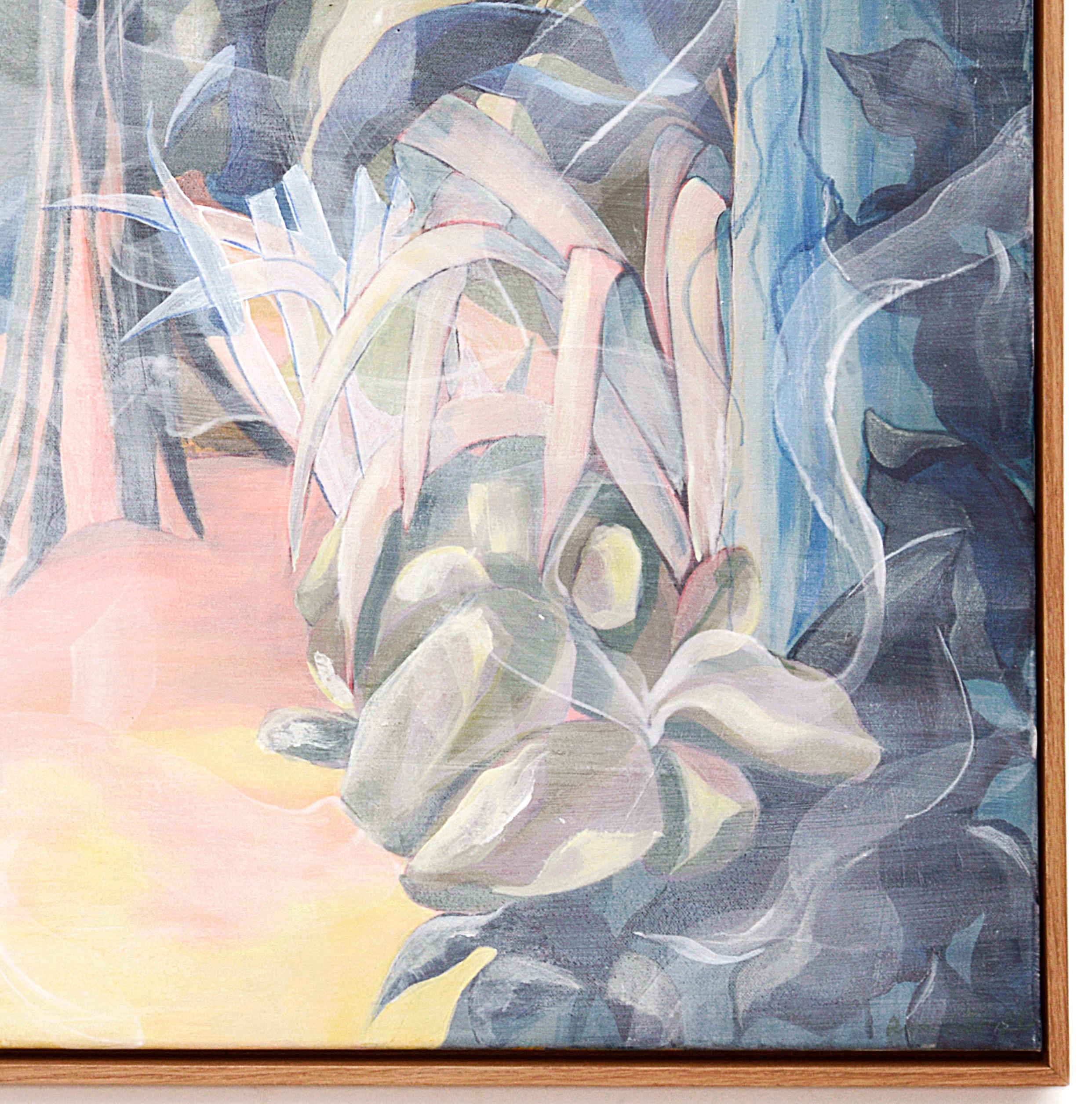 El borde de la jungla - Pintura expresionista contemporánea de un paisaje selvático, 2024 - Figurative Painting Gris de Rose Fulbright