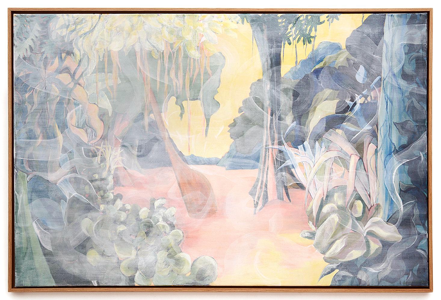 El borde de la jungla - Pintura expresionista contemporánea de un paisaje selvático, 2024
