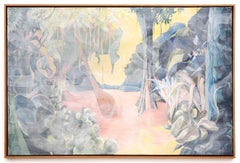 El borde de la jungla - Pintura expresionista contemporánea de un paisaje selvático, 2024