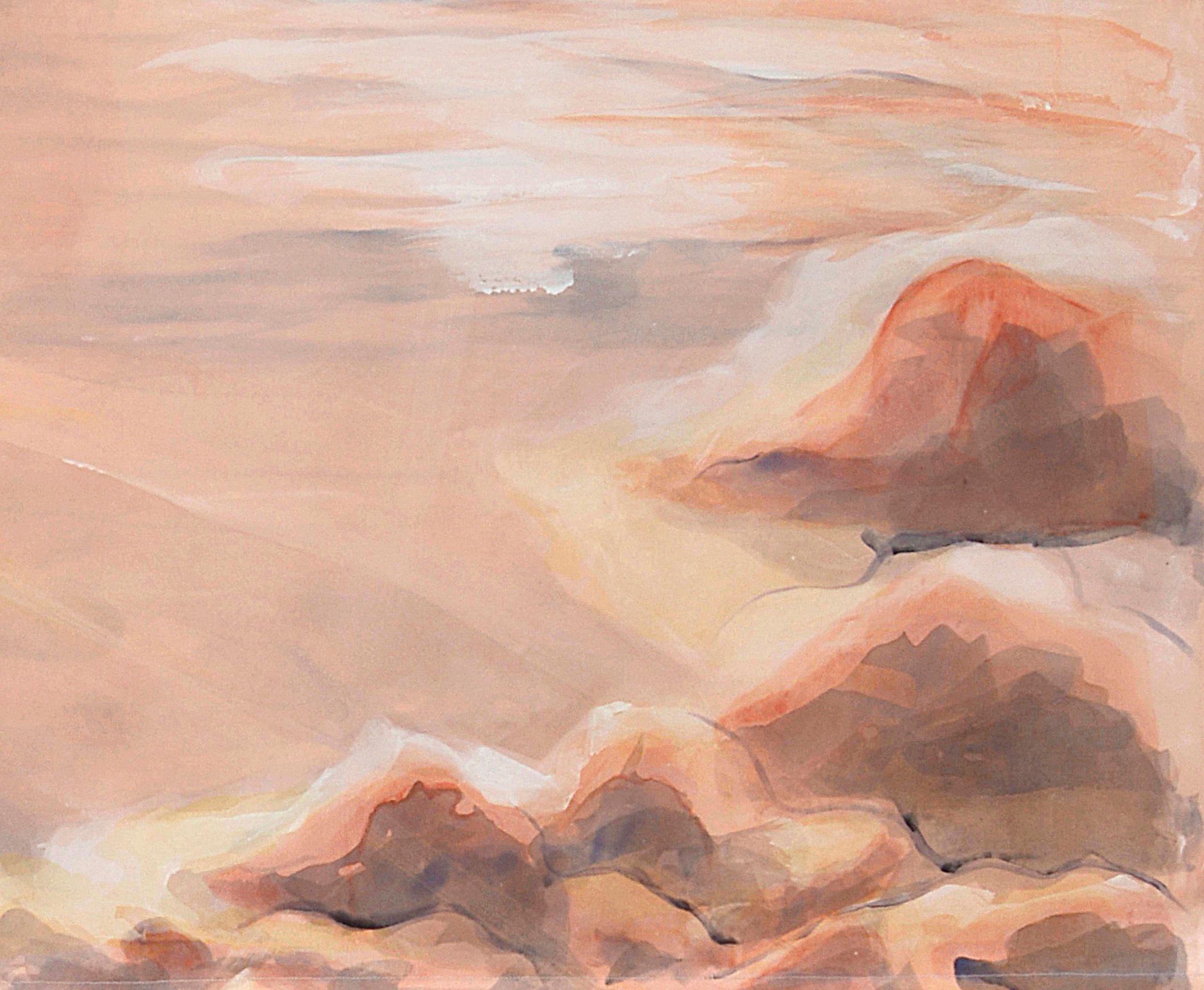 Resplendent Orb - Quadro del cielo contemporaneo espressionista dipinto su seta - Figurative Painting Beige di Rose Fulbright