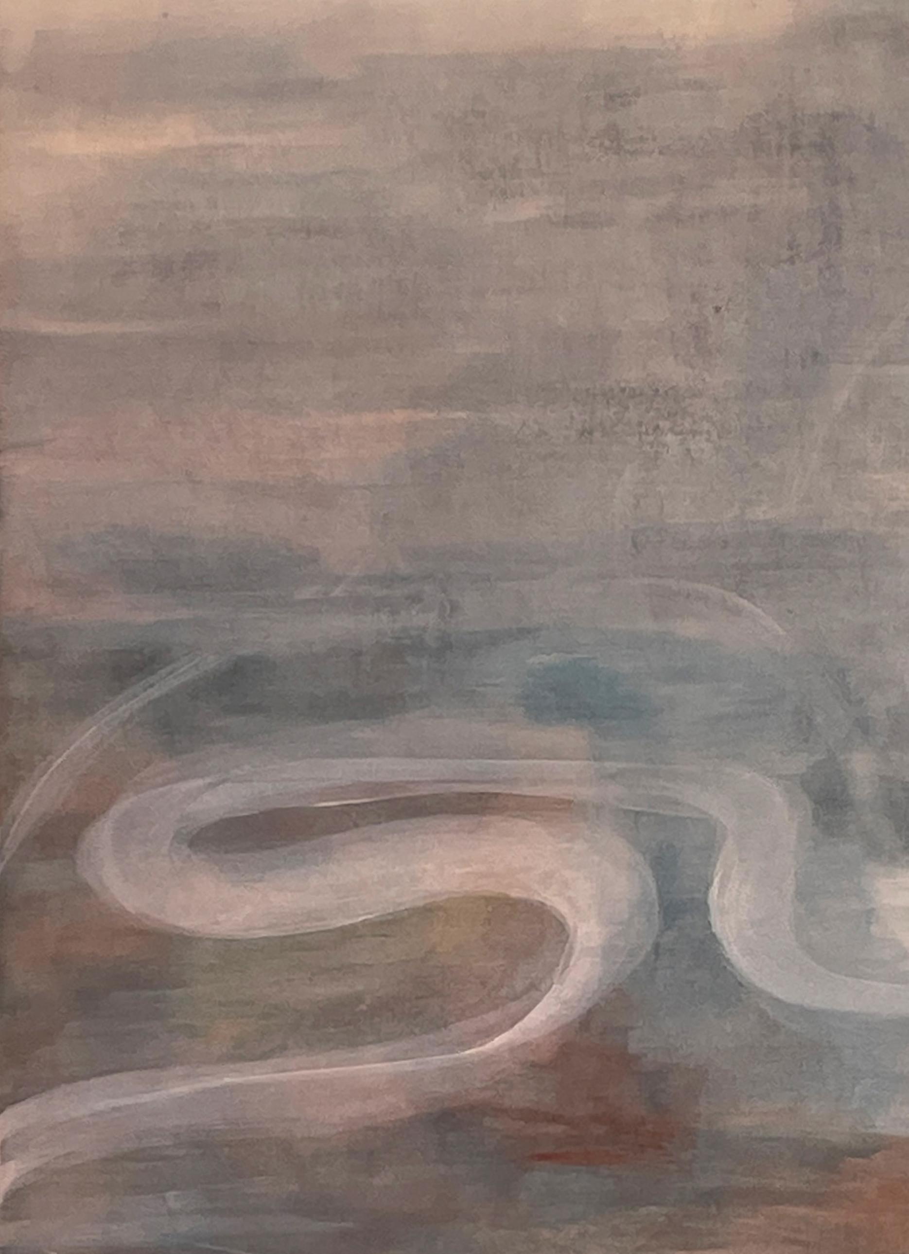 Twilight Moon - Pittura espressionista contemporanea del cielo su seta 2024 - Painting Contemporaneo di Rose Fulbright