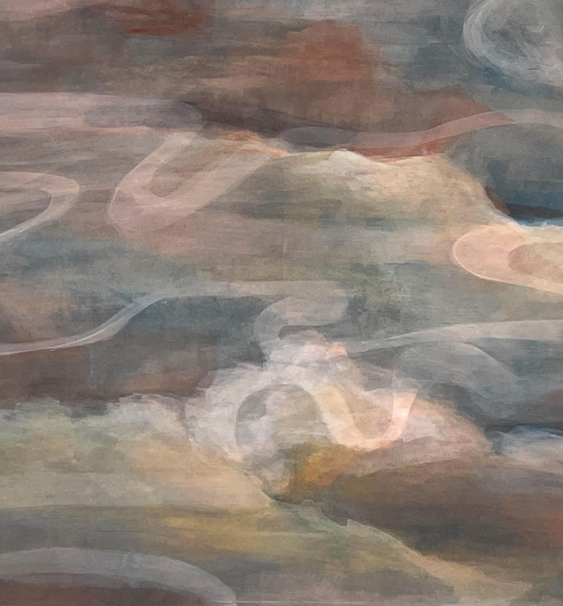 Twilight Moon - Pittura espressionista contemporanea del cielo su seta 2024 - Figurative Painting Grigio di Rose Fulbright