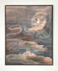 Luna crepuscular - Pintura expresionista contemporánea del paisaje celeste sobre seda 2024