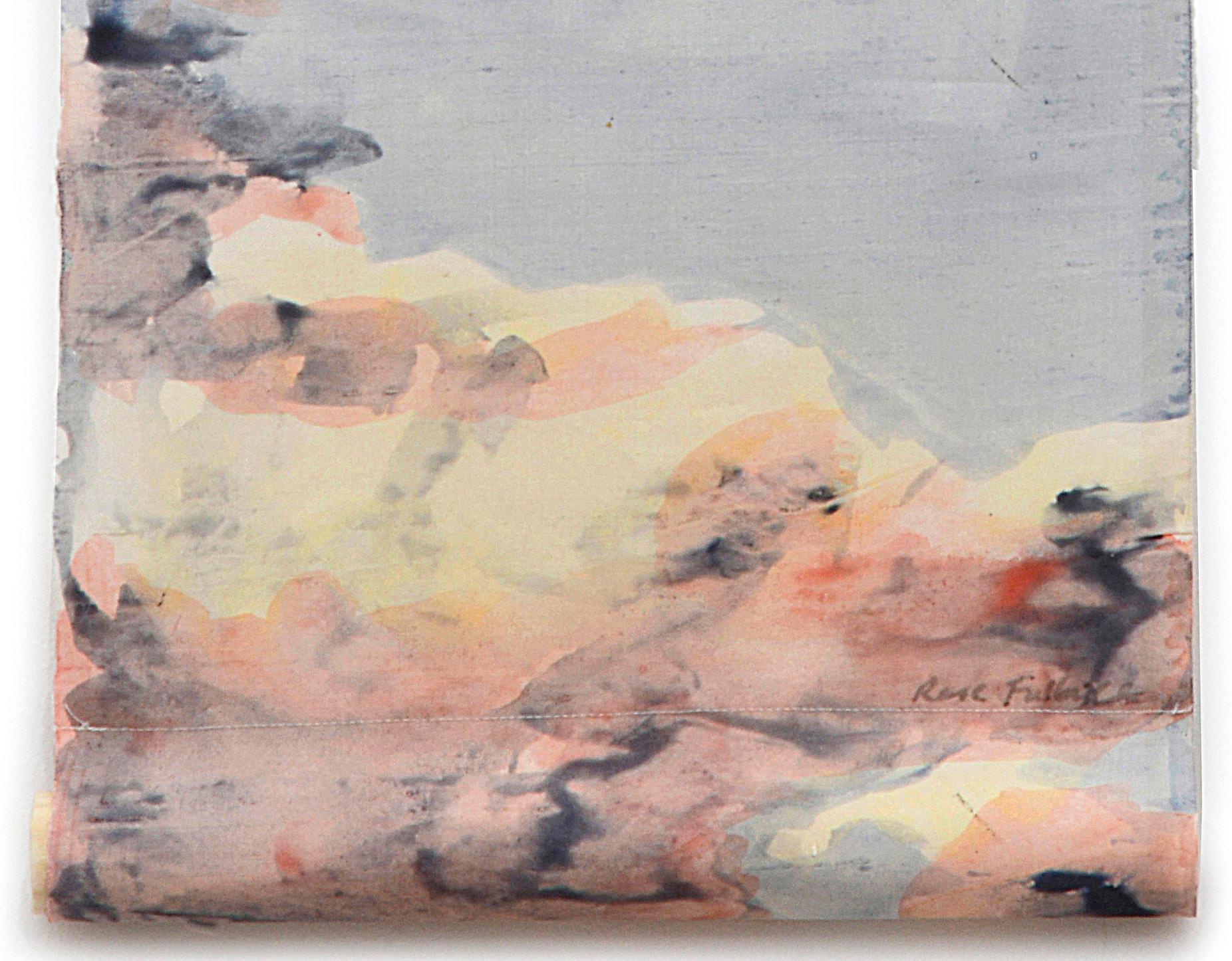 White Moon - Quadro del cielo espressionista contemporaneo dipinto in seta 2024 - Painting di Rose Fulbright