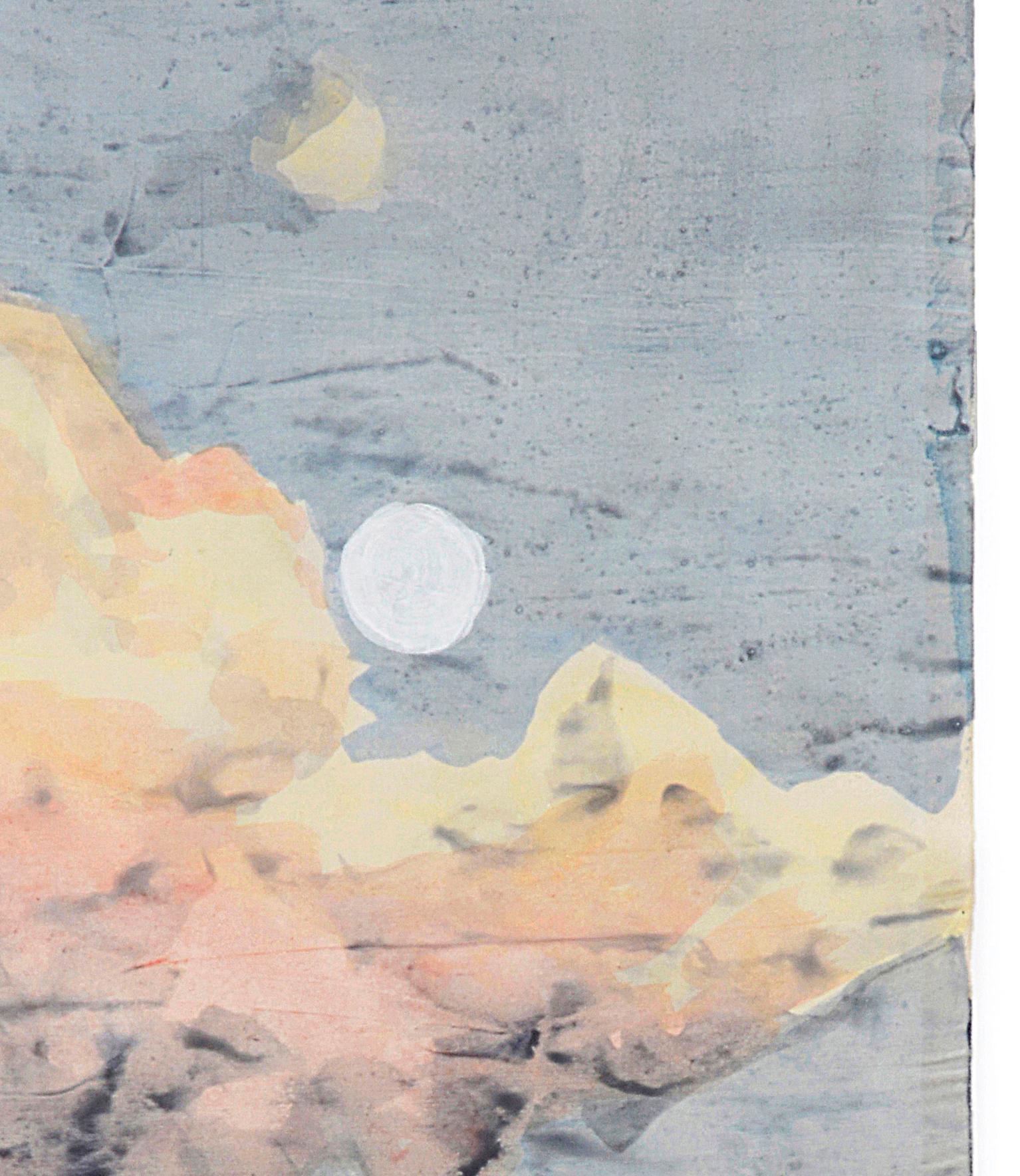 White Moon - Quadro del cielo espressionista contemporaneo dipinto in seta 2024 - Painting Contemporaneo di Rose Fulbright