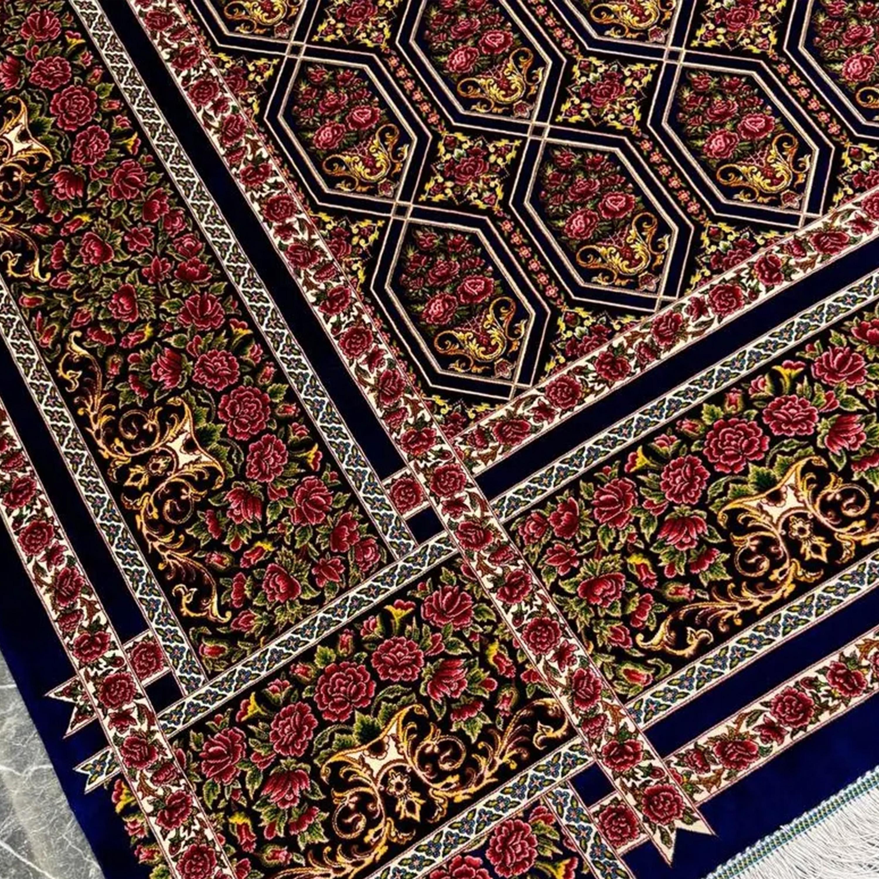 Annodato a mano Tappeto Rose Garden in pura seta persiana, artigianato iraniano, 0049 in vendita