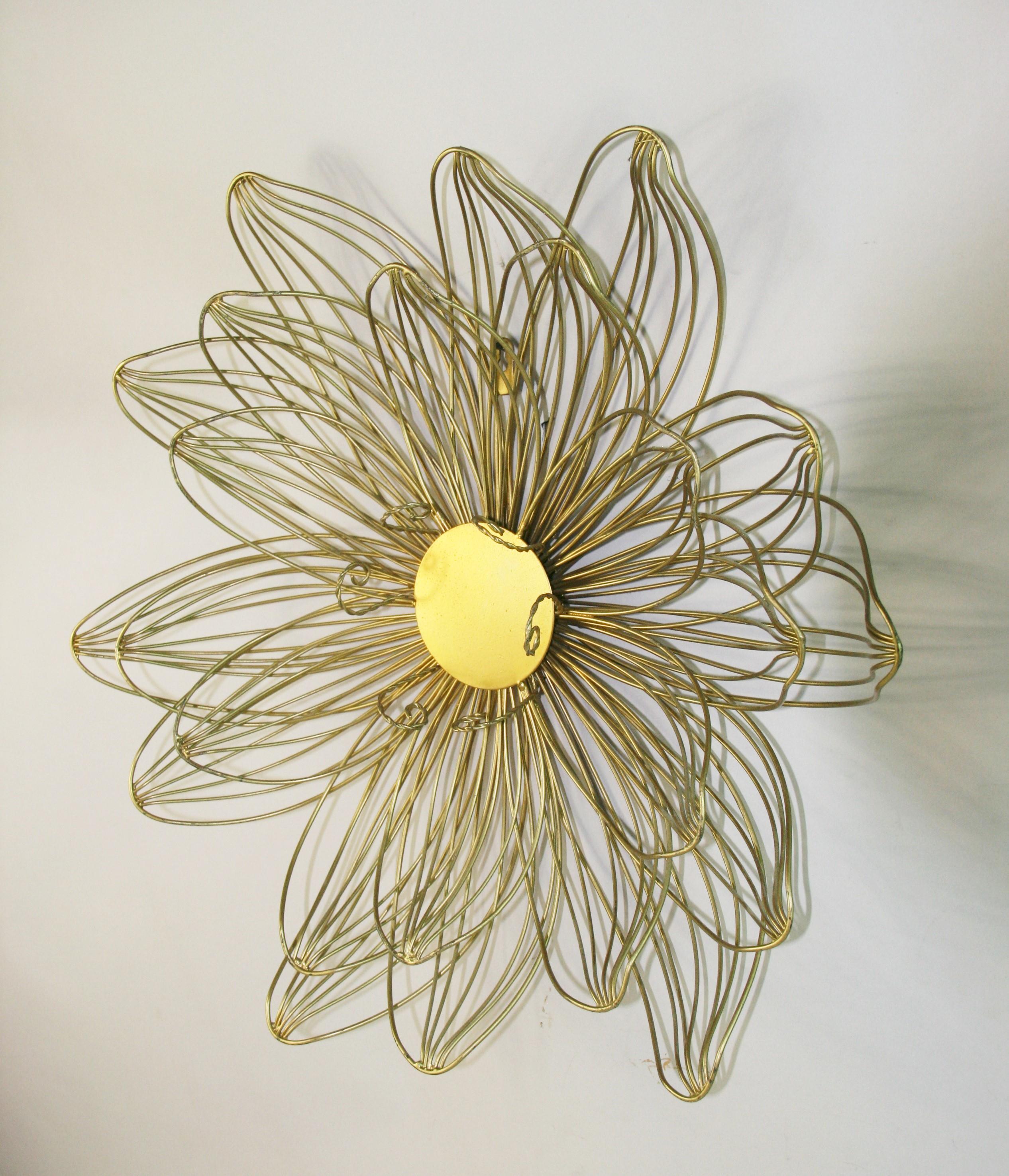 Rose  Gilt Wire Wall Sculpture (2 available) In Good Condition For Sale In Douglas Manor, NY
