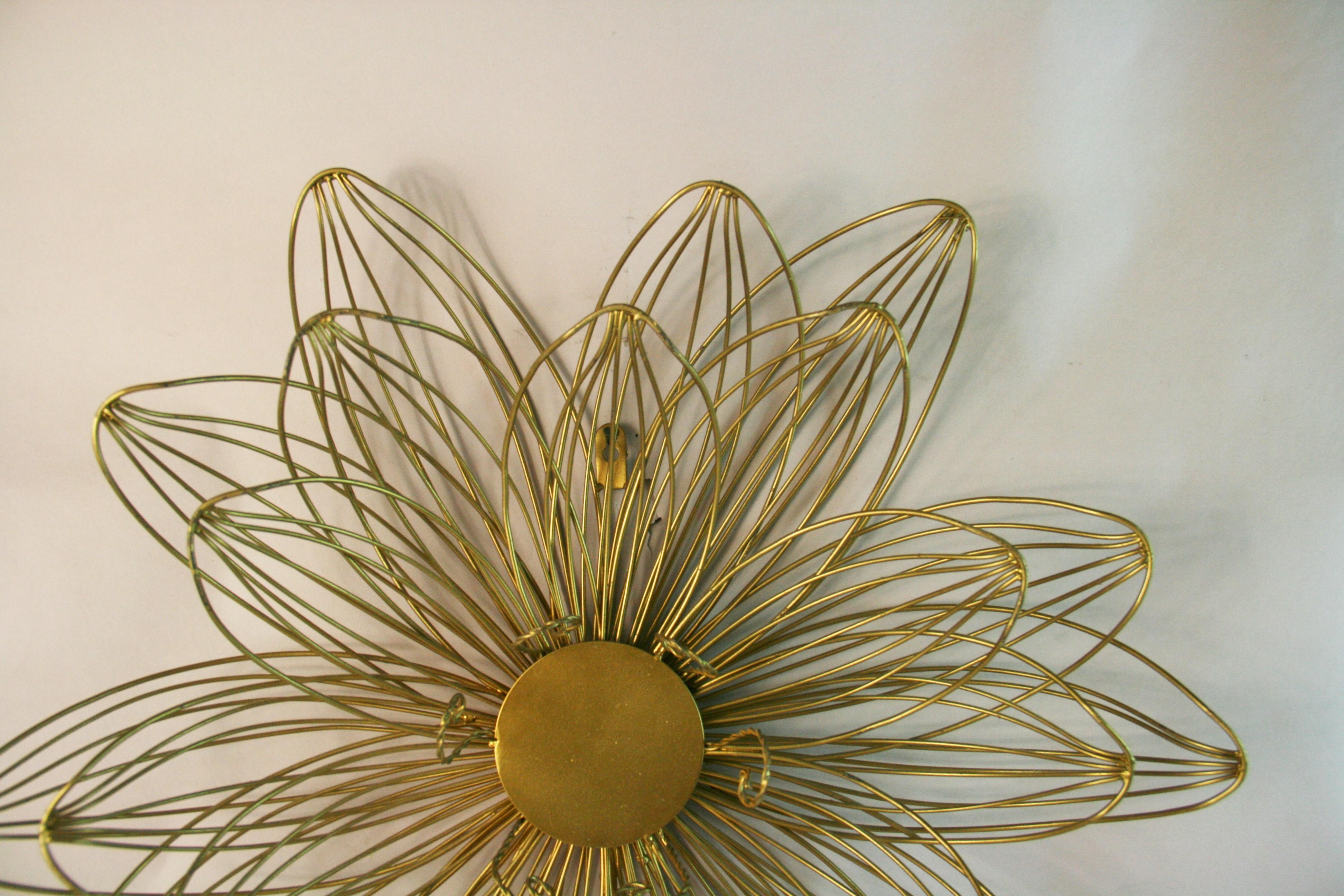 Mid-20th Century Rose  Gilt Wire Wall Sculpture (2 available) For Sale