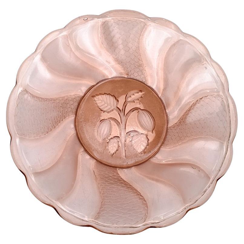 Rose glass plate, Poland 1970s. For Sale