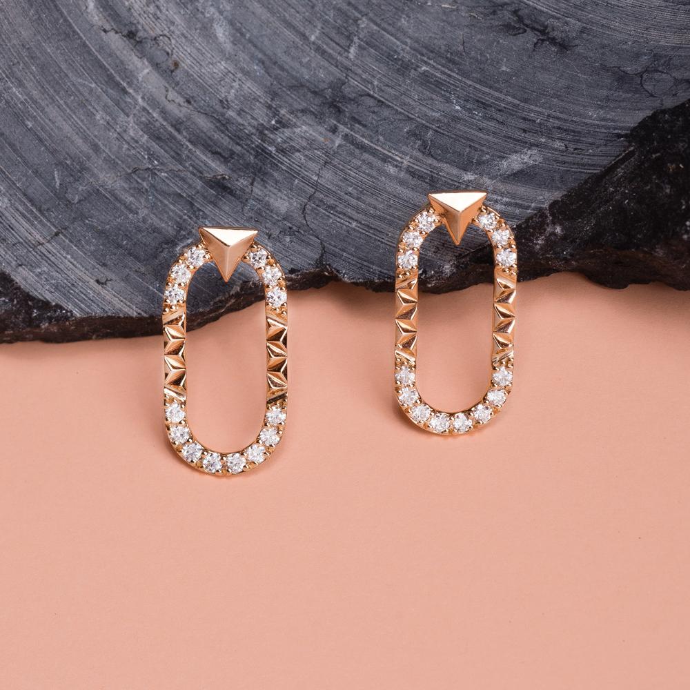 Trillion Cut Rose Gold and 0.10 Carat White Diamond Energy Earrings by Alessa Jewelry For Sale