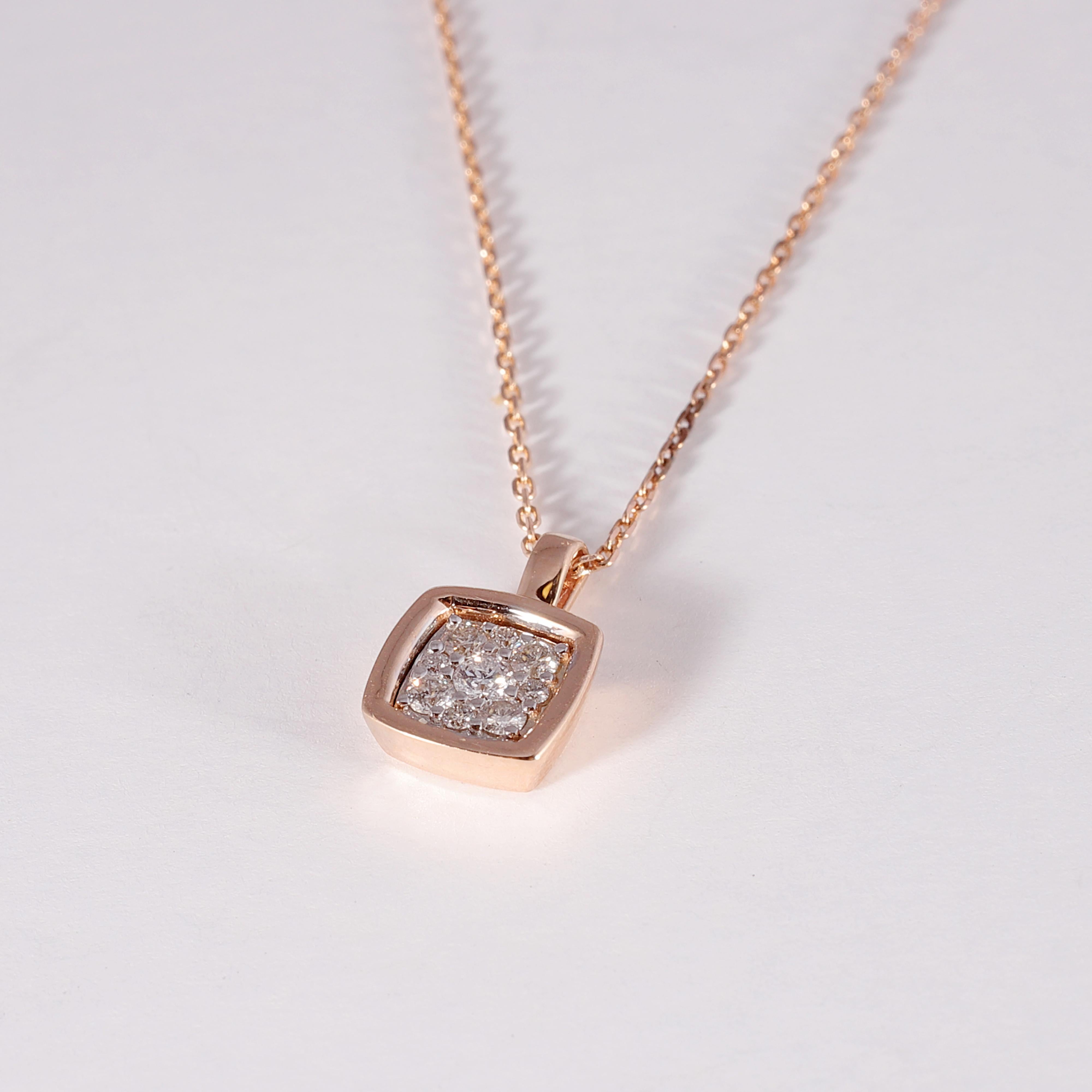 Round Cut Rose Gold 0.19 Carat Diamond Necklace For Sale
