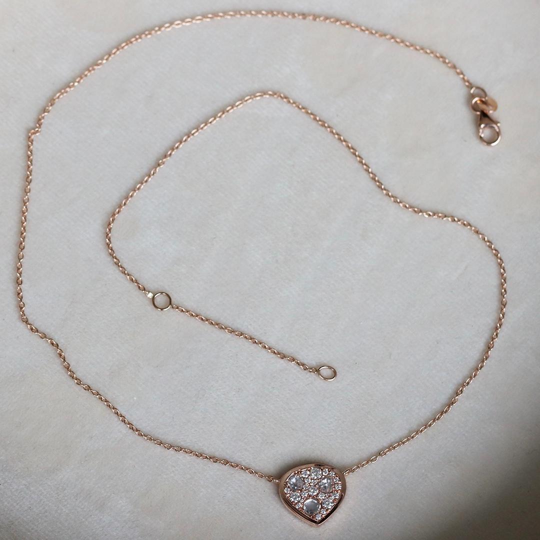 Rose Gold 0.51 ct. White Brilliant- and Rose-Cut Diamond Pave Pendant Necklace For Sale 3
