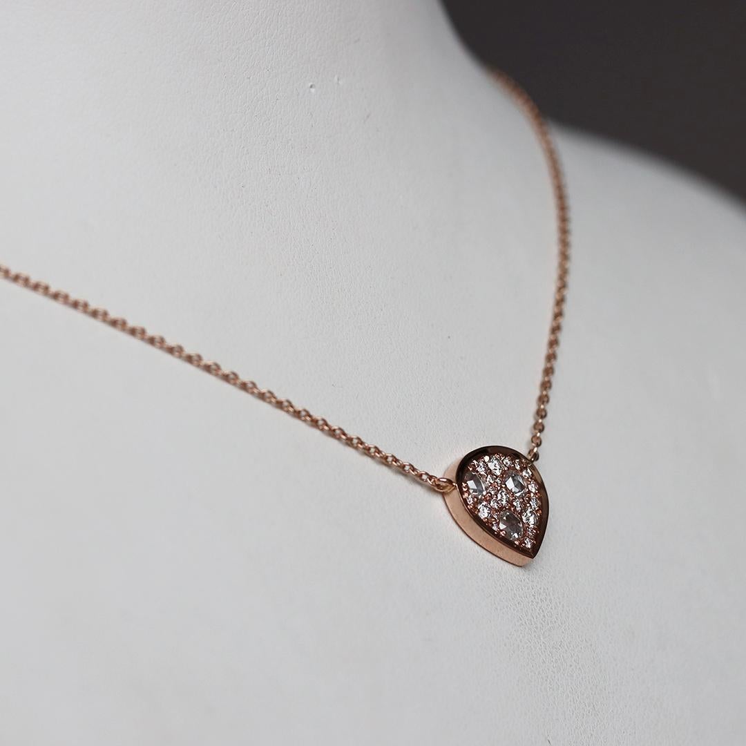 Rose Cut Rose Gold 0.51 ct. White Brilliant- and Rose-Cut Diamond Pave Pendant Necklace For Sale