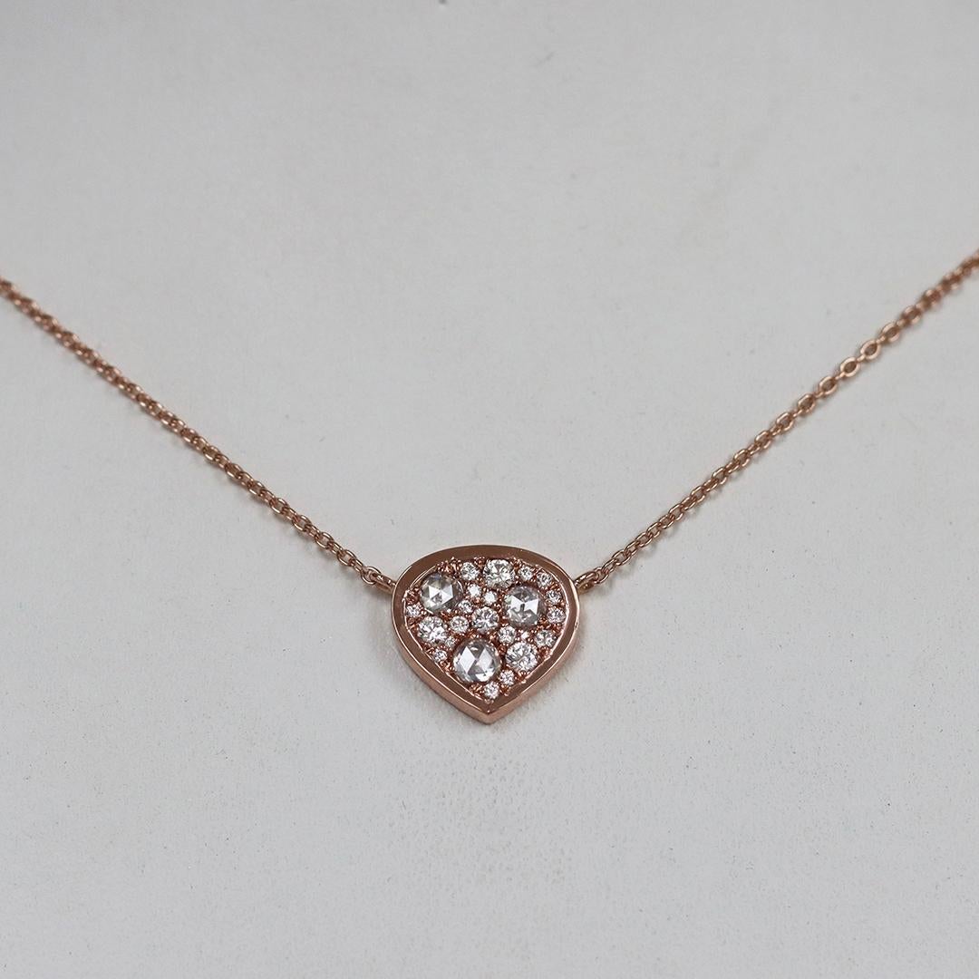 Rose Cut Rose Gold 0.51 ct. White Brilliant- and Rose-Cut Diamond Pave Pendant Necklace For Sale