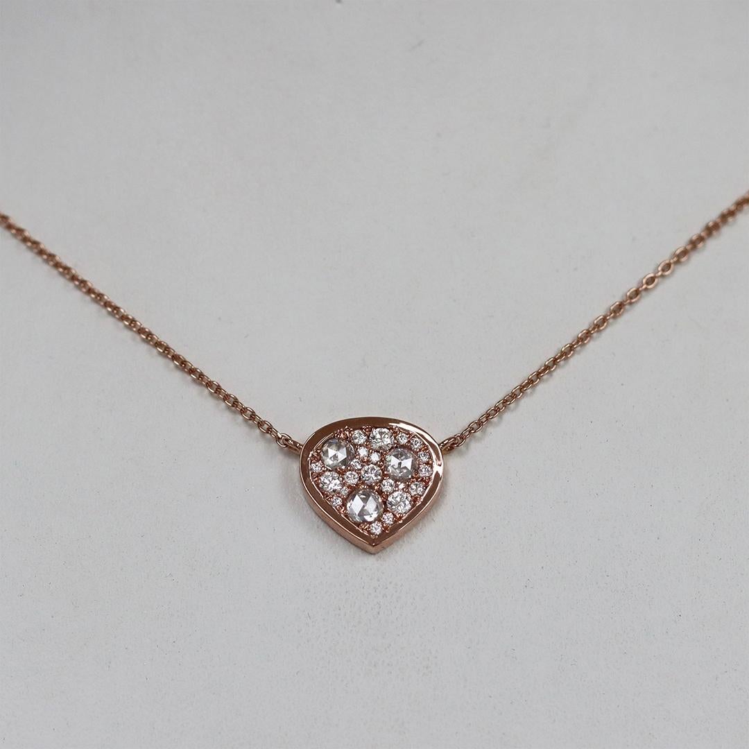 Rose Gold 0.51 ct. White Brilliant- and Rose-Cut Diamond Pave Pendant Necklace For Sale 2