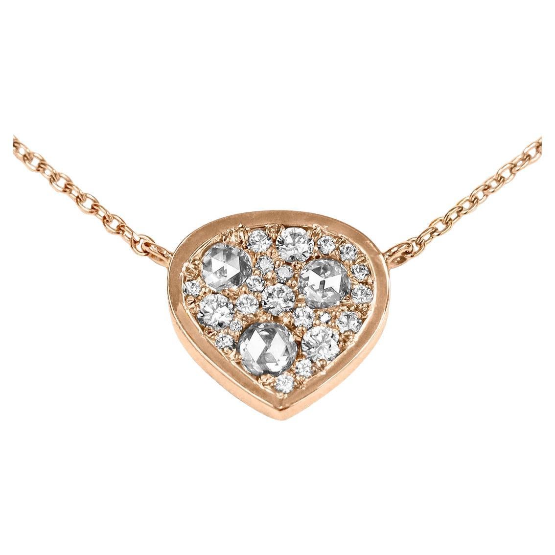 Roségold 0,51 ct. Weiße Brillant- und Rosenschliff-Diamant-Halskette mit Pave-Anhänger