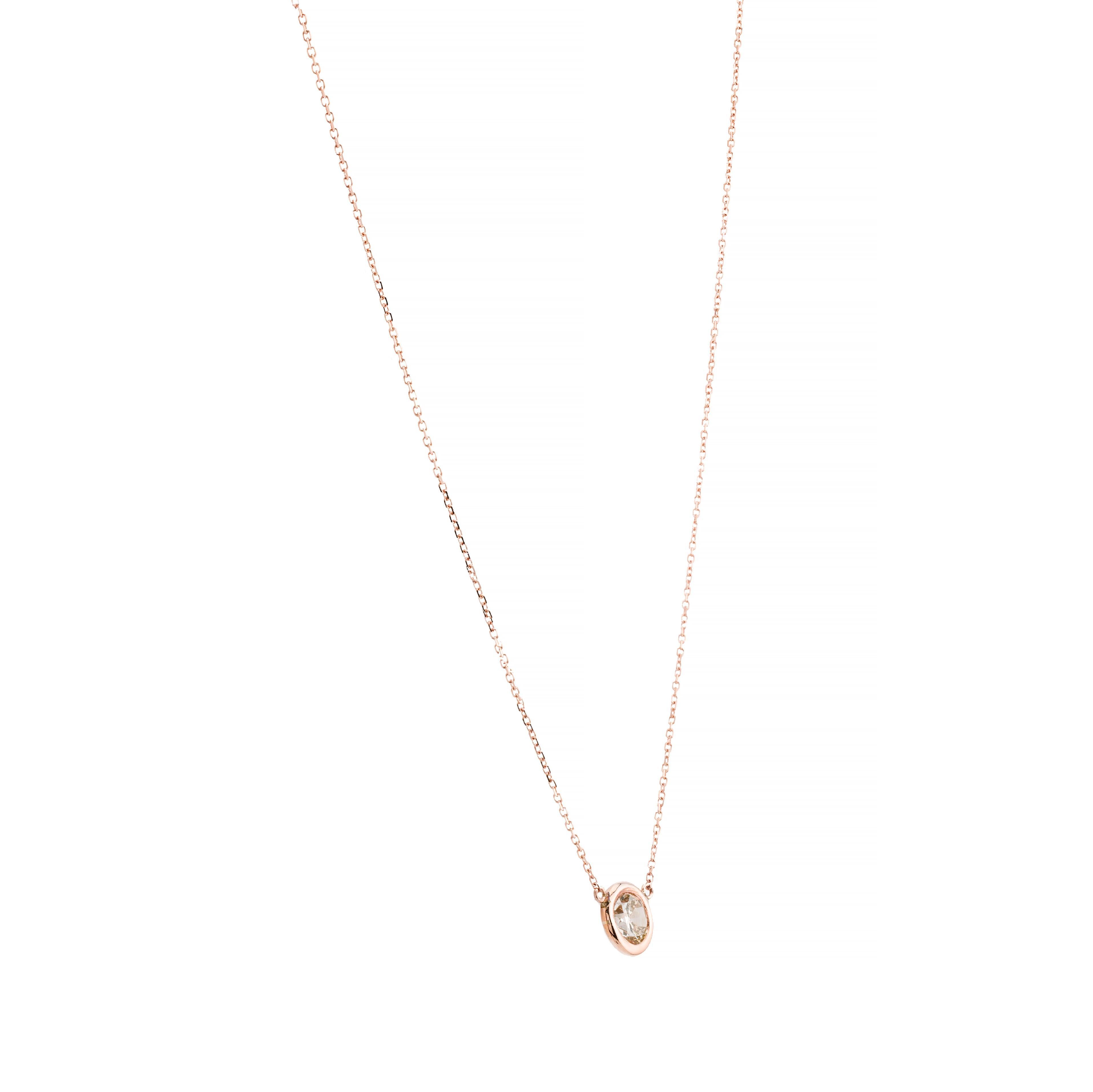 Taglio antico europeo Collana con ciondolo solitario in oro rosa con castone di diamanti da 0,80 carati in 14 carati in vendita