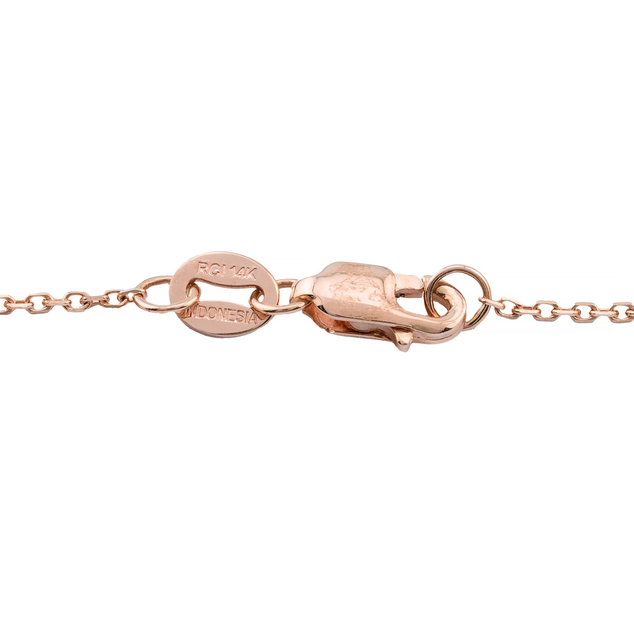 Collana con ciondolo solitario in oro rosa con castone di diamanti da 0,80 carati in 14 carati in vendita 1