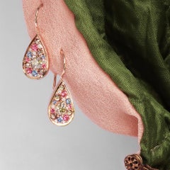 Pendientes de oro rosa con diamante de 0,99 quilates, espinela rosa y zafiro sin calor, engastados
