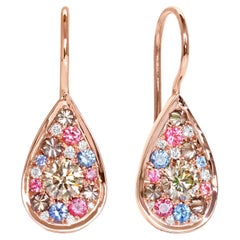 Rose Gold 0.99 Carat Diamond, Pink Spinel No Heat Sapphire Pave Drop Earrings