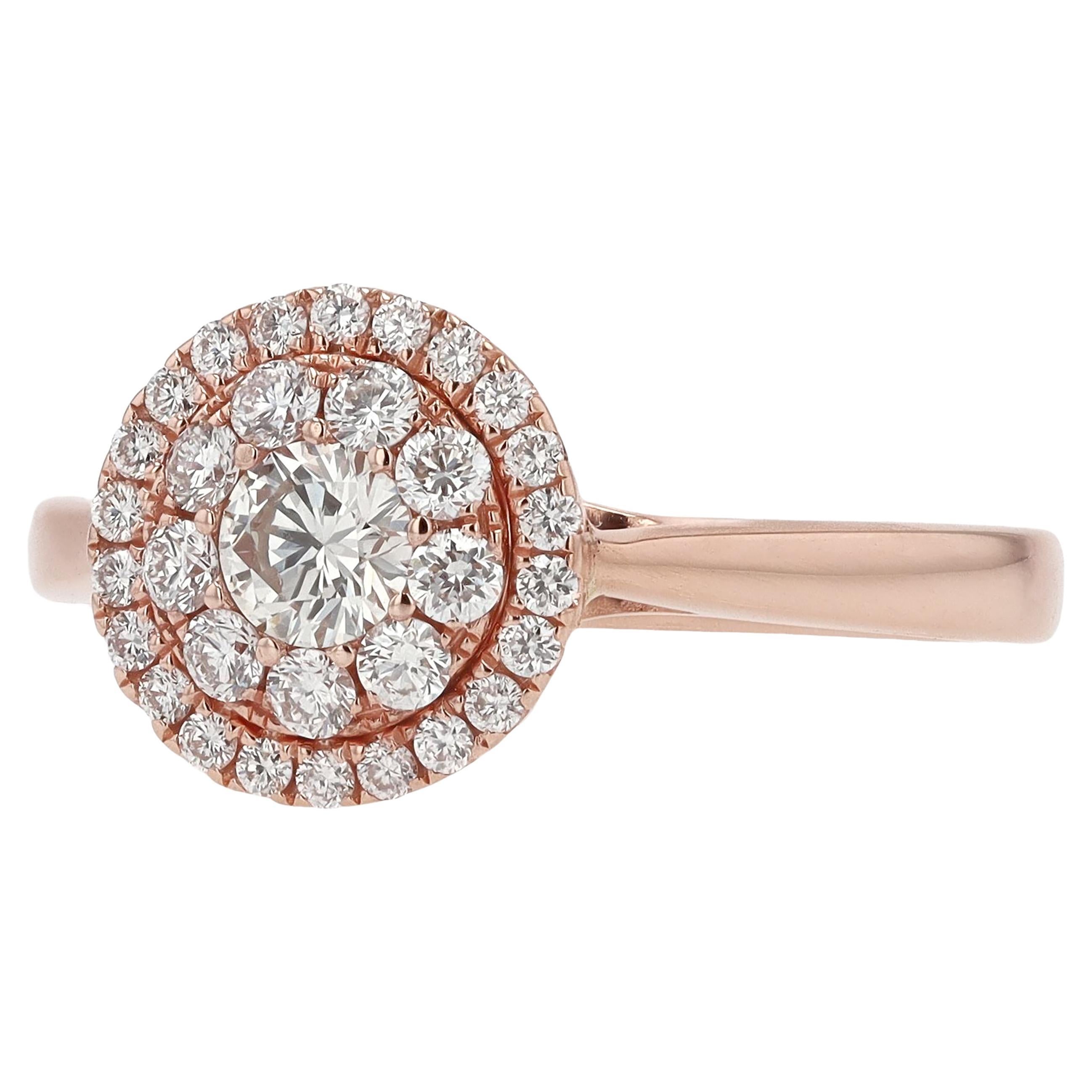 Round Cut Rose Gold 1/2 Carat Diamond Cluster Engagement Ring For Sale