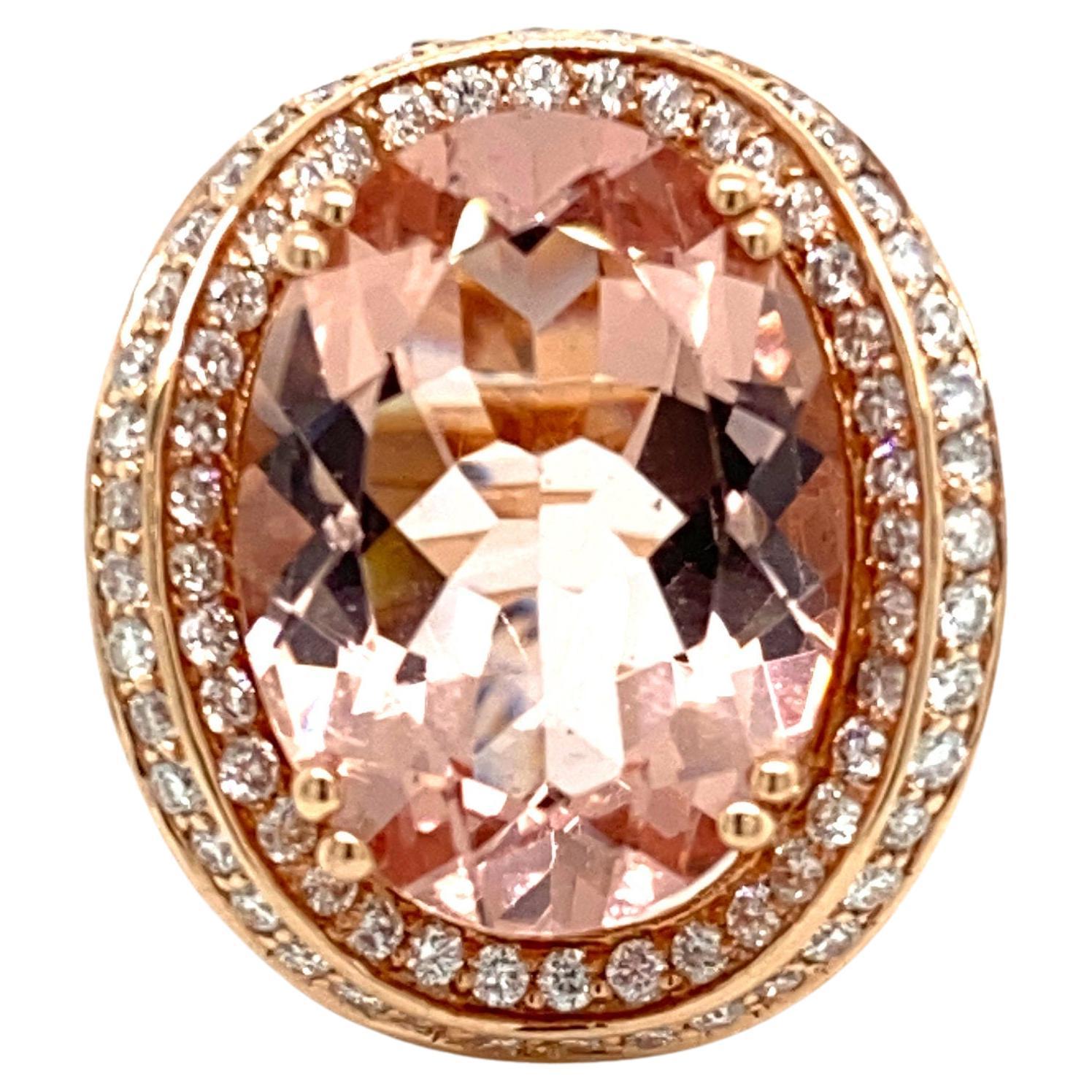 Rose Gold 10.05 Ct Morganite and Diamond Royal Ring For Sale