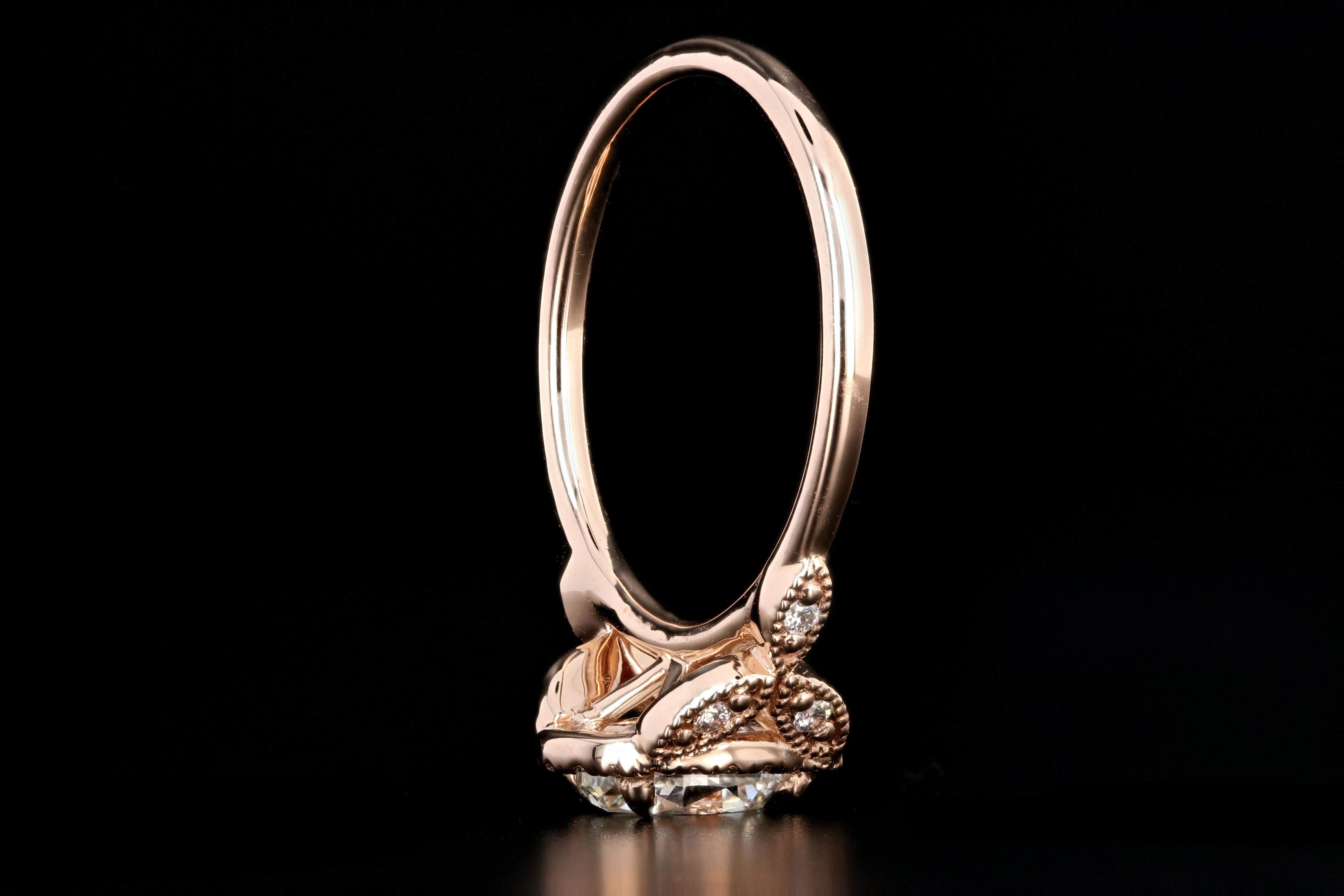 Women's Rose Gold 1.22 Carat Oval Cut Diamond Halo Engagement Ring