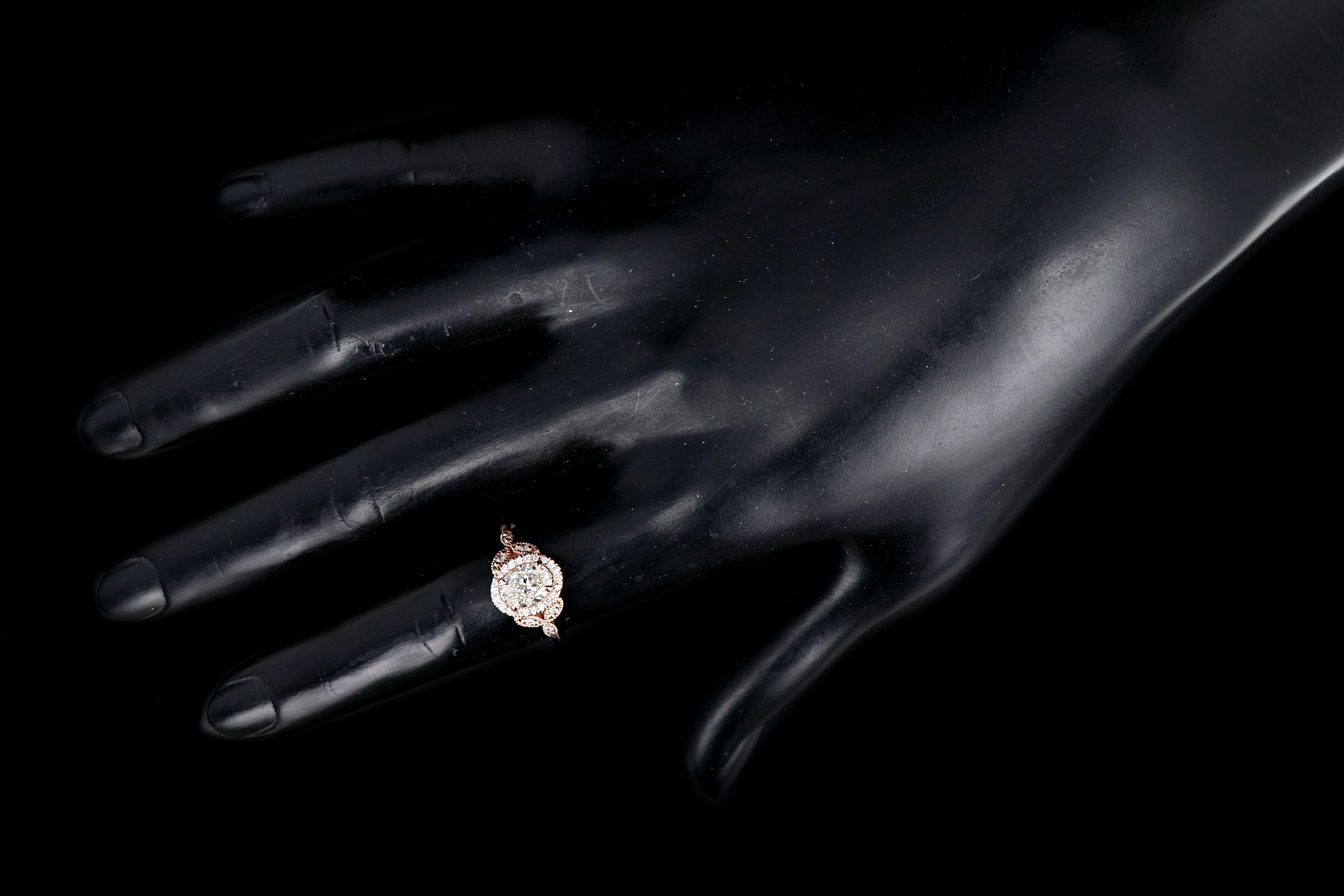 Rose Gold 1.22 Carat Oval Cut Diamond Halo Engagement Ring 1