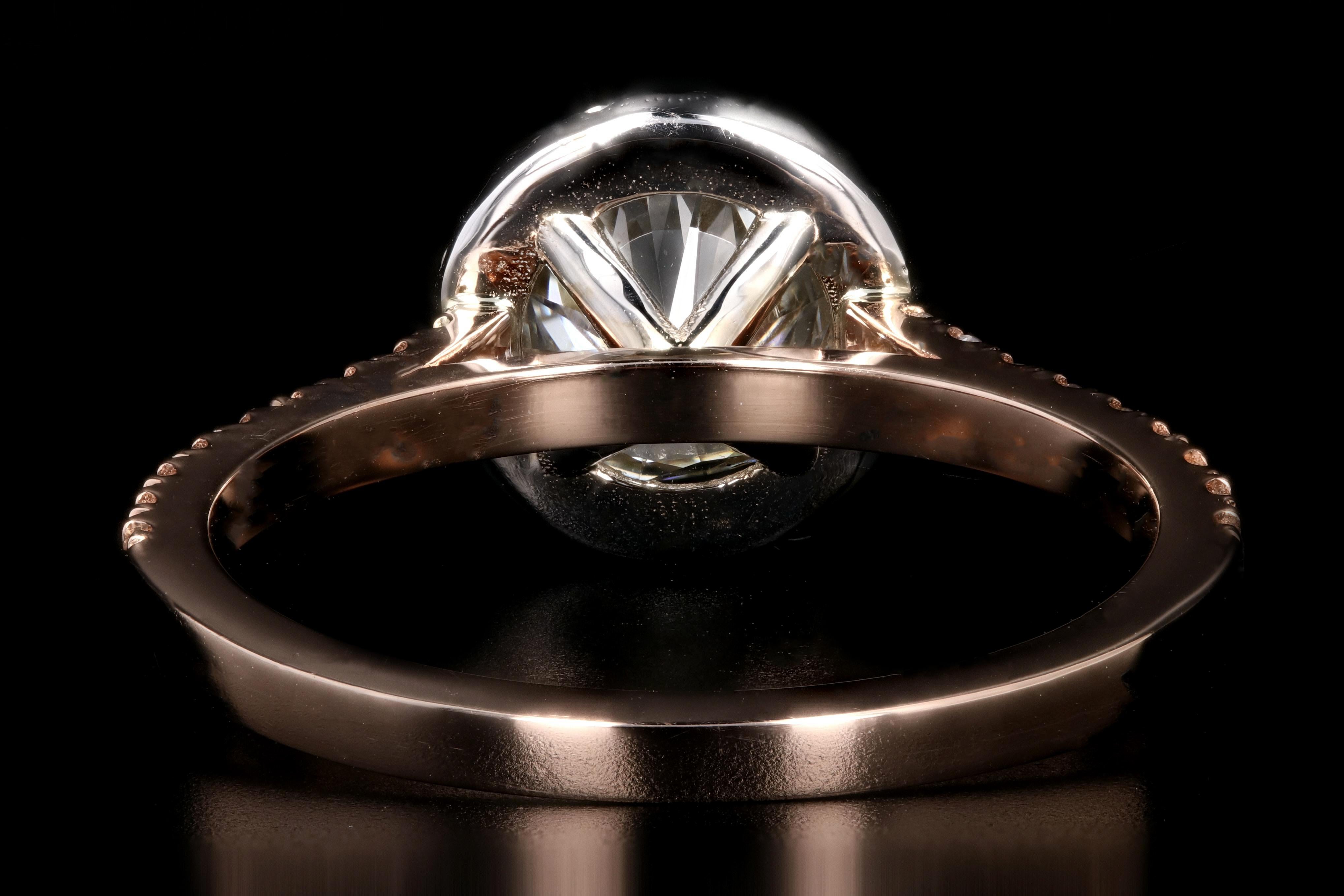 Women's Rose Gold 1.23 Carat Round Brilliant Cut Halo Diamond Engagement Ring