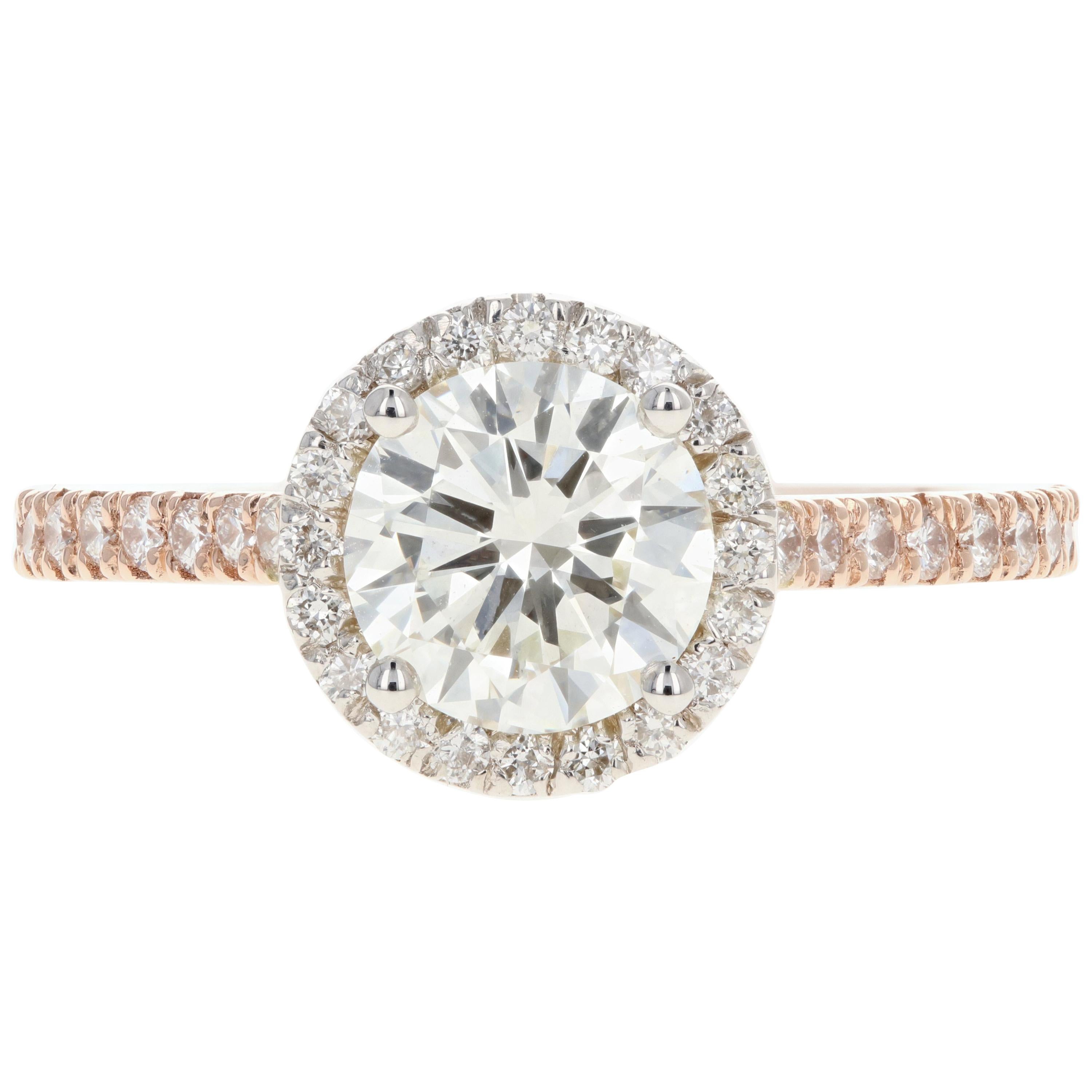Rose Gold 1.23 Carat Round Brilliant Cut Halo Diamond Engagement Ring