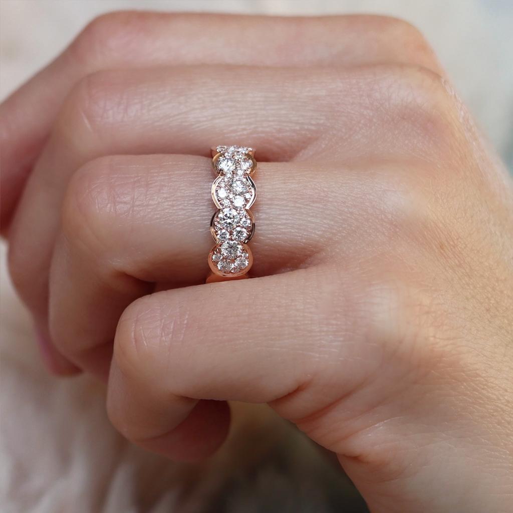 Rose Gold 1.5 Carat Diamond Mosaic Set Eternity Stacking Wedding Ring For Sale 6