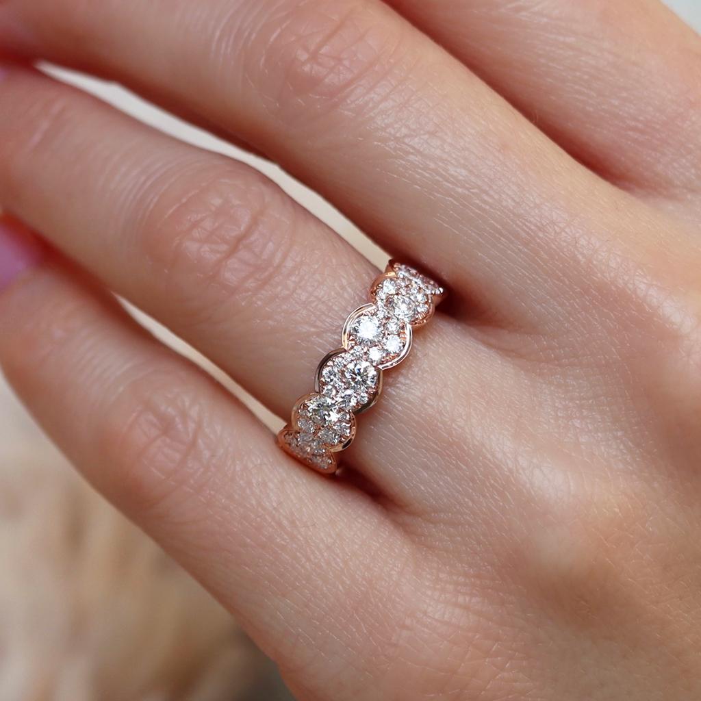 Rose Gold 1.5 Carat Diamond Mosaic Set Eternity Stacking Wedding Ring 8