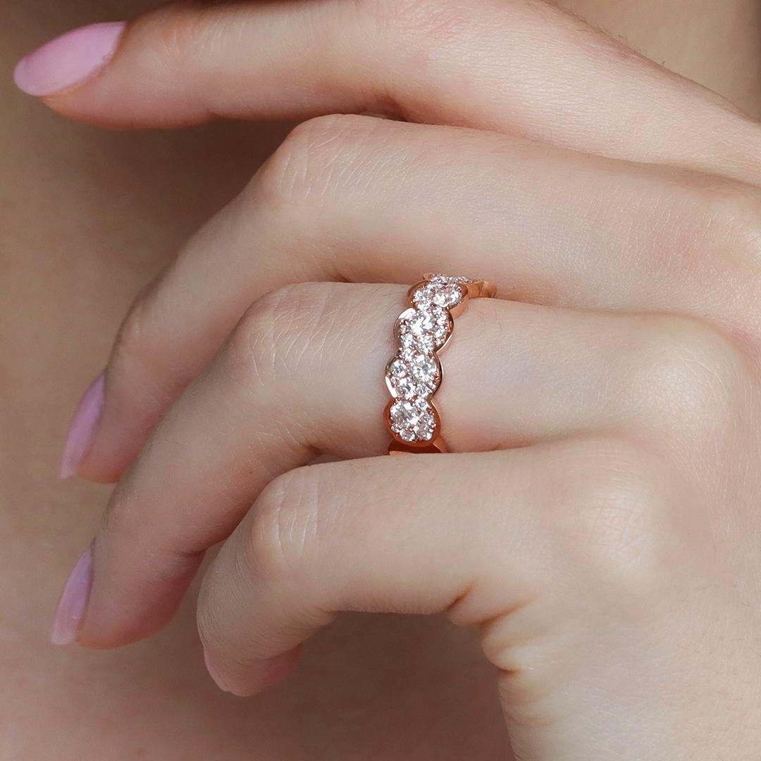 Rose Gold 1.5 Carat Diamond Mosaic Set Eternity Stacking Wedding Ring For Sale 9