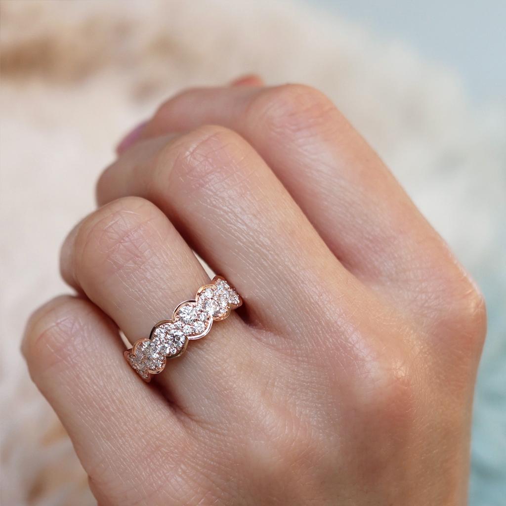 Rose Gold 1.5 Carat Diamond Mosaic Set Eternity Stacking Wedding Ring For Sale 3