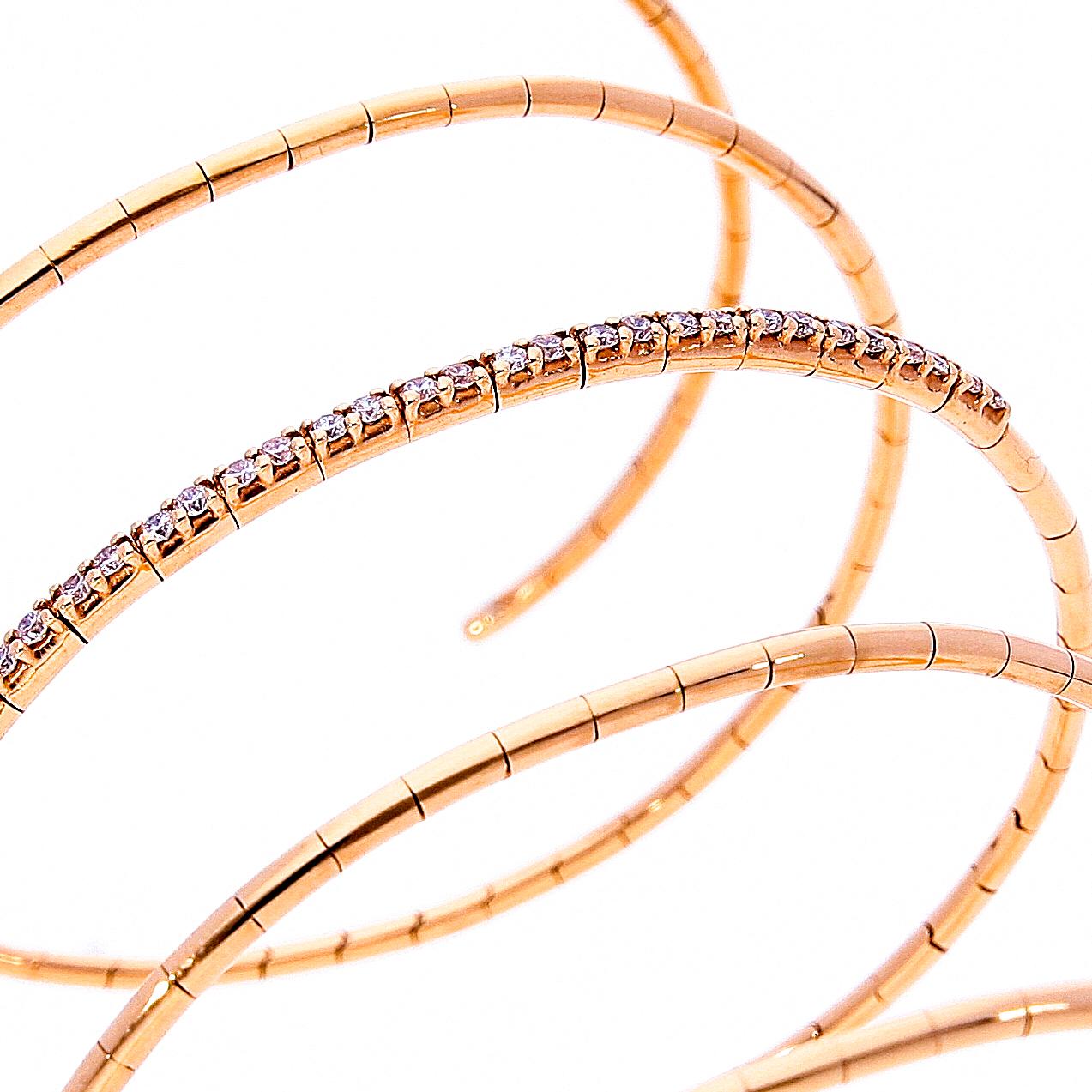 0.54 ct of Diamonds on 18 Kt Rose Gold Elastic Spiral Bracelet Made in Italy For Sale 2