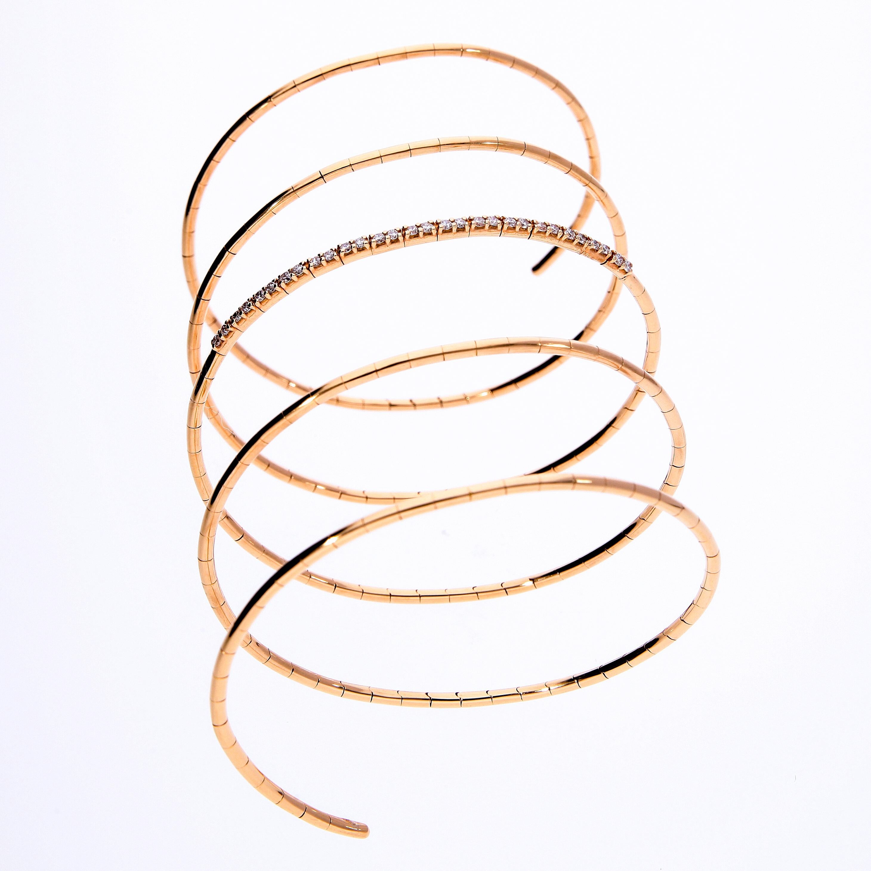 0.54 ct of Diamonds on 18 Kt Rose Gold Elastic Spiral Bracelet Made in Italy For Sale 3