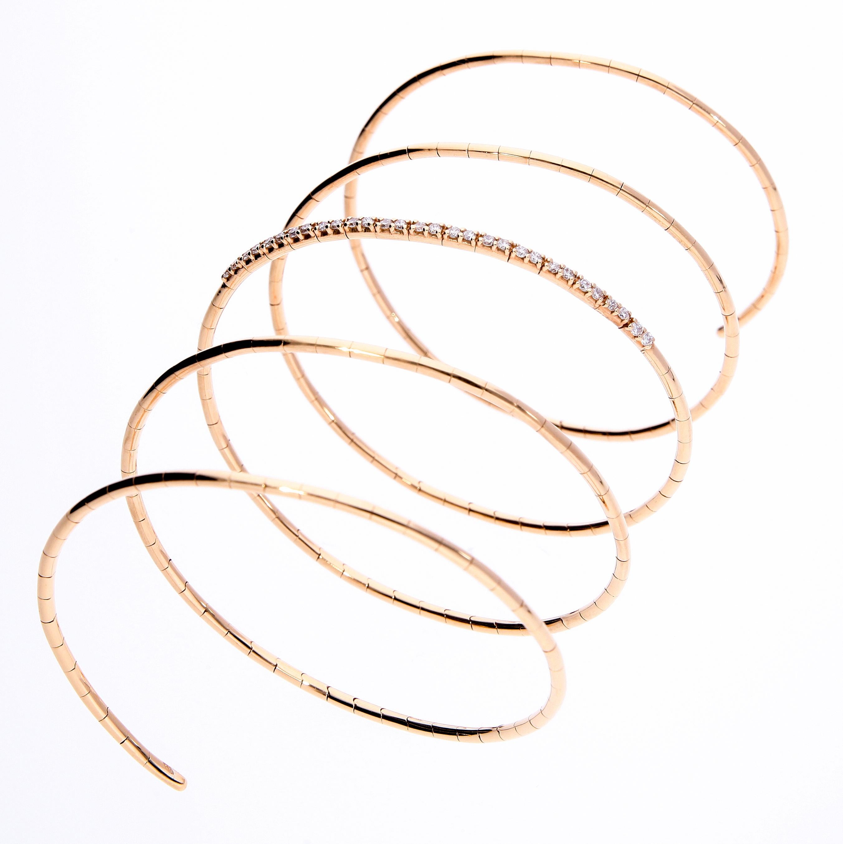 Bracelet en spirale élastique en or rose 18 carats avec 0,54 carat de diamants, fabriqué en Italie en vente 7