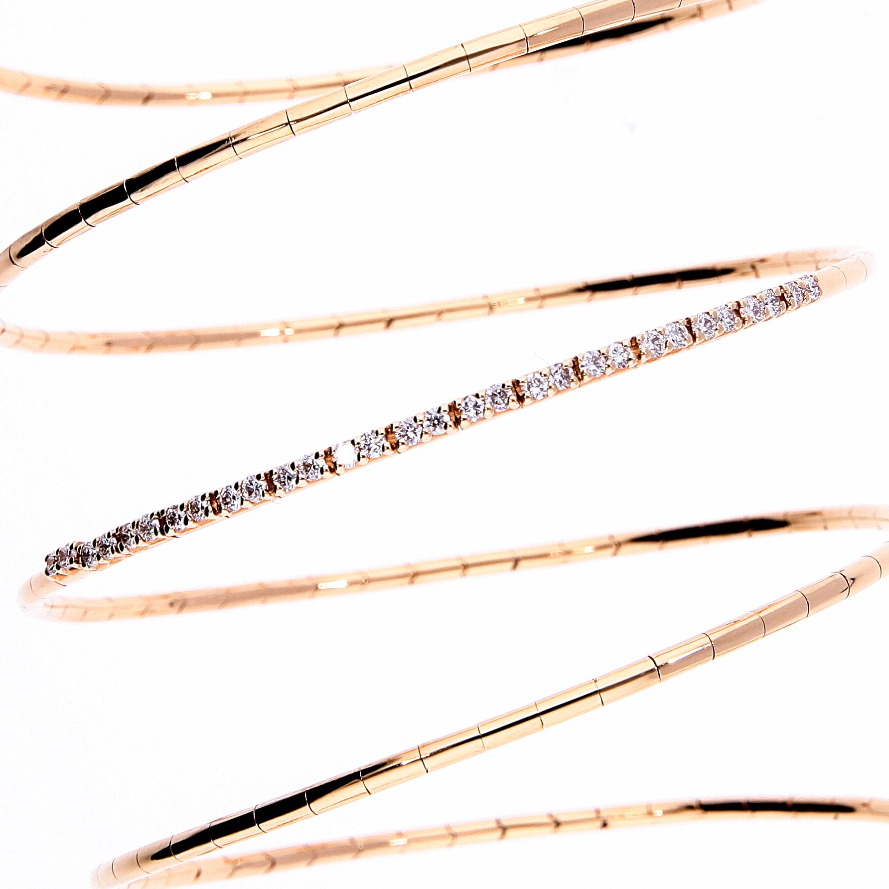 0.54 ct of Diamonds on 18 Kt Rose Gold Elastic Spiral Bracelet Made in Italy For Sale 7