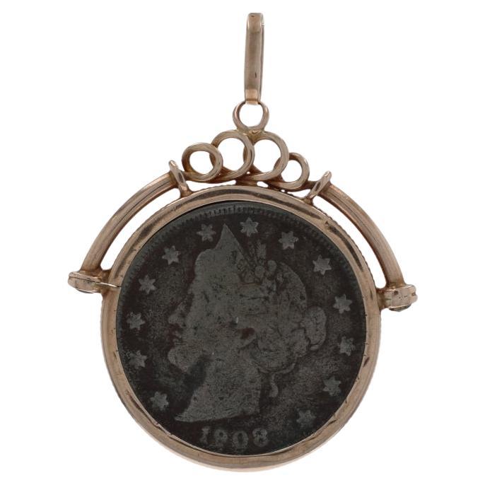 Rose Gold 1908 Liberty Head Nickle Coin Pendant - 14k Currency