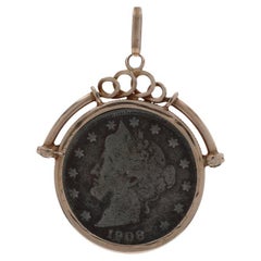 Rose Gold 1908 Liberty Head Nickle Coin Pendant - 14k Currency