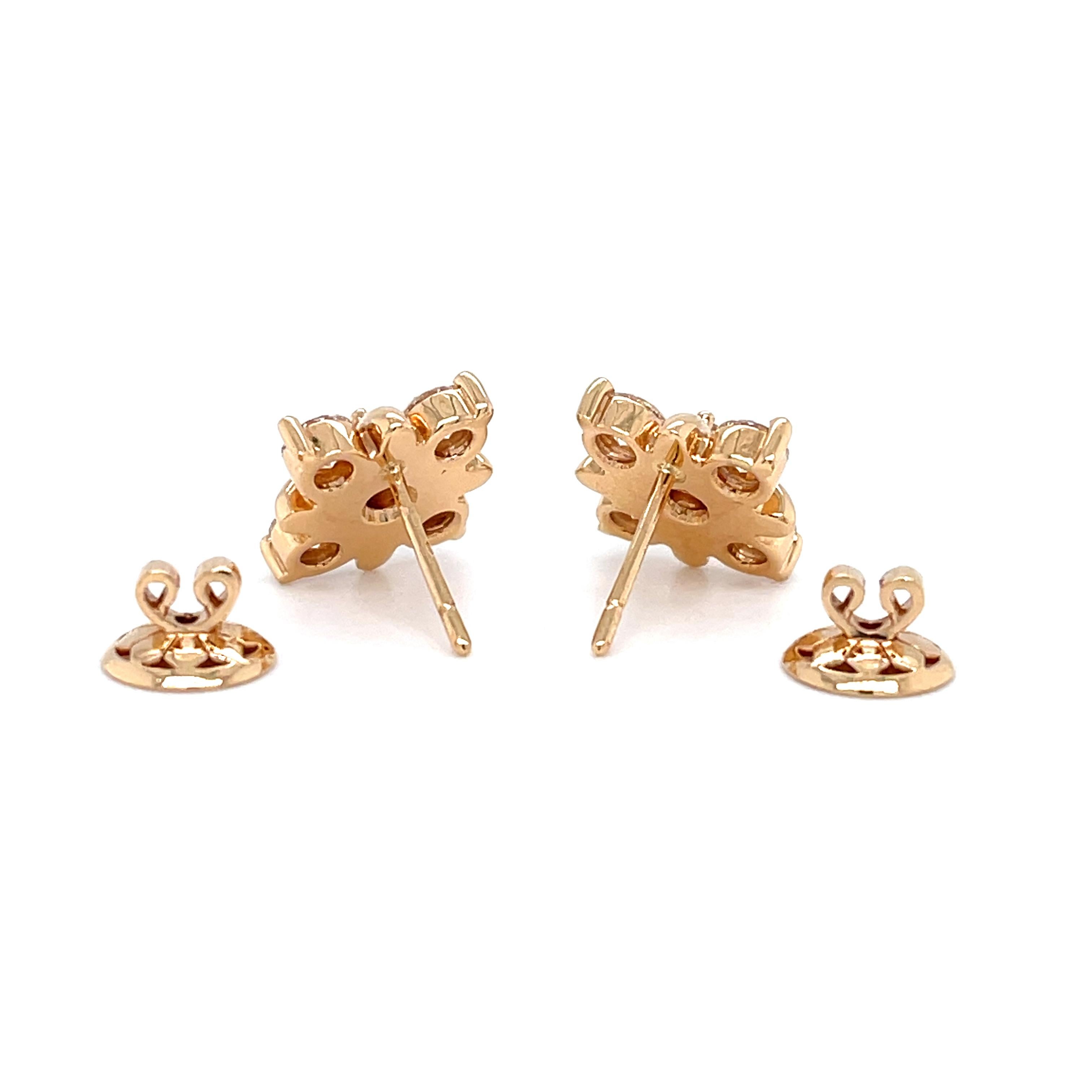 Round Cut Rose Gold 2.17 TCW Diamond Earrings in 18K For Sale