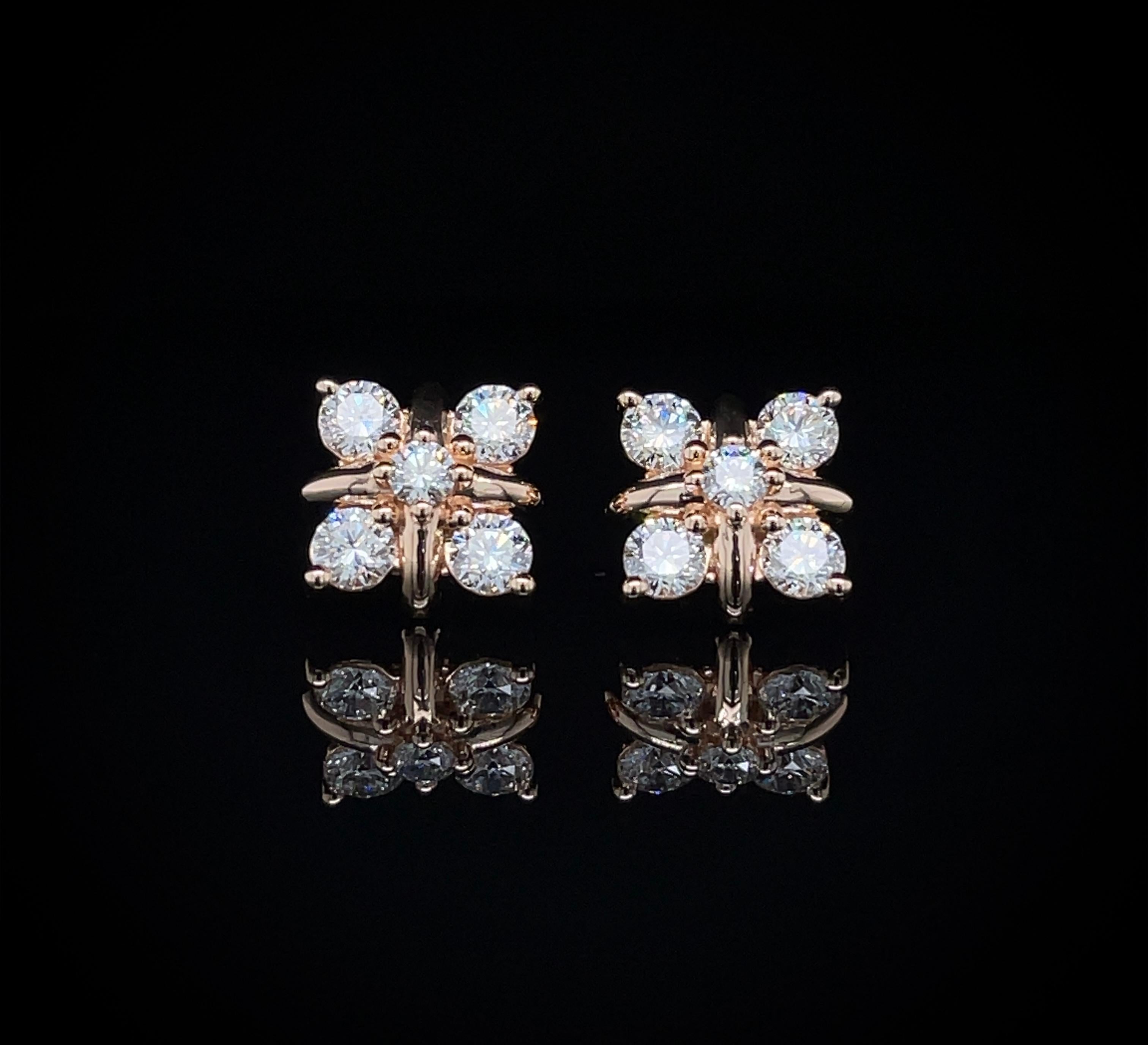 Women's Rose Gold 2.17 TCW Diamond Earrings in 18K For Sale